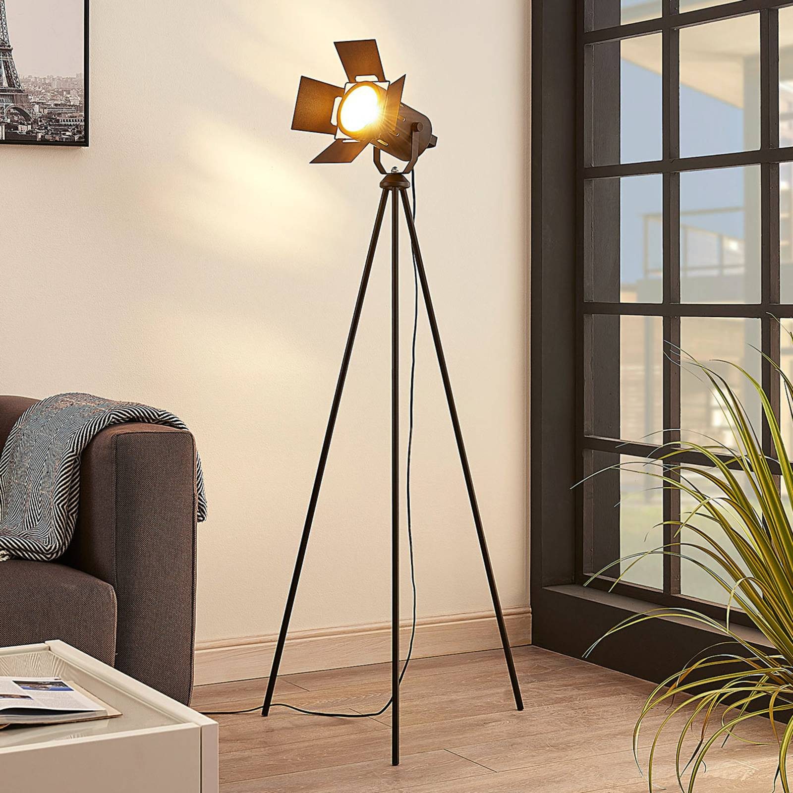 Lindby Stehlampe Devon, Metall, Schwarz IP20, 1 x 60 W günstig online kaufen