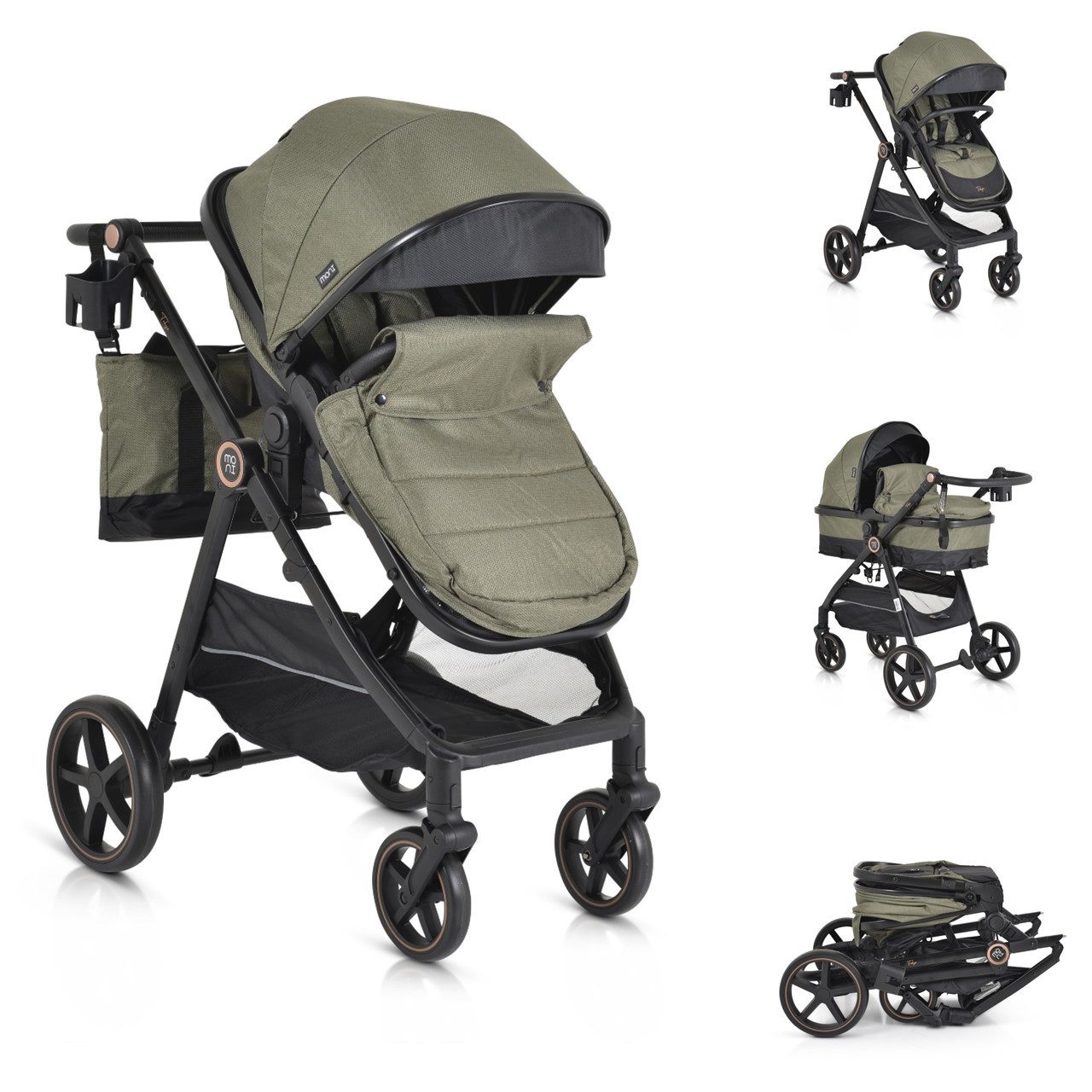 Moni Kombi-Kinderwagen Kinderwagen 2 in 1 Tokyo 22 kg, umbaubar Wickeltasche Stoßdämpfer klappbar
