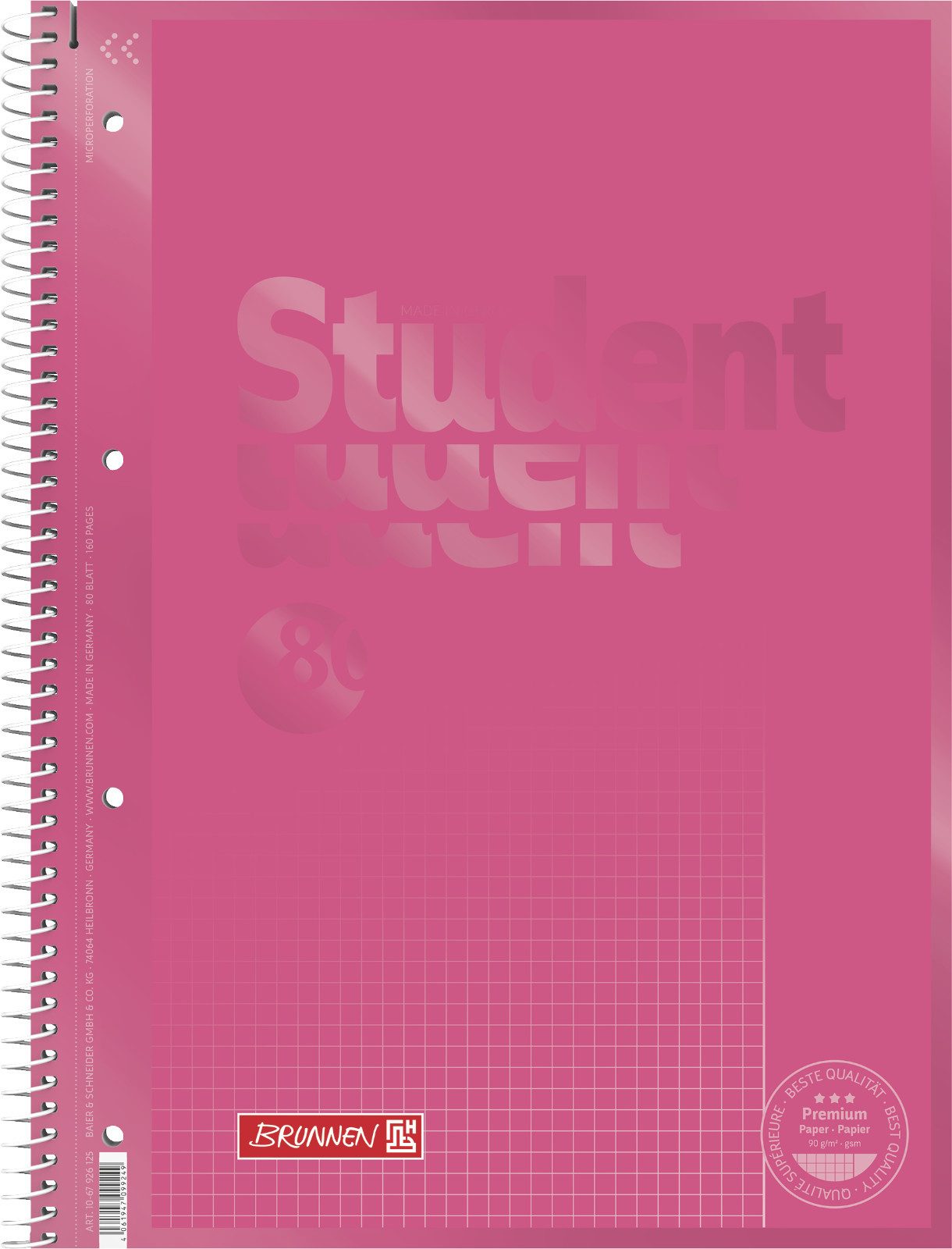 Collegeblock Premium Student A4 90 g/m² 80 Blatt kariert 10-67926125