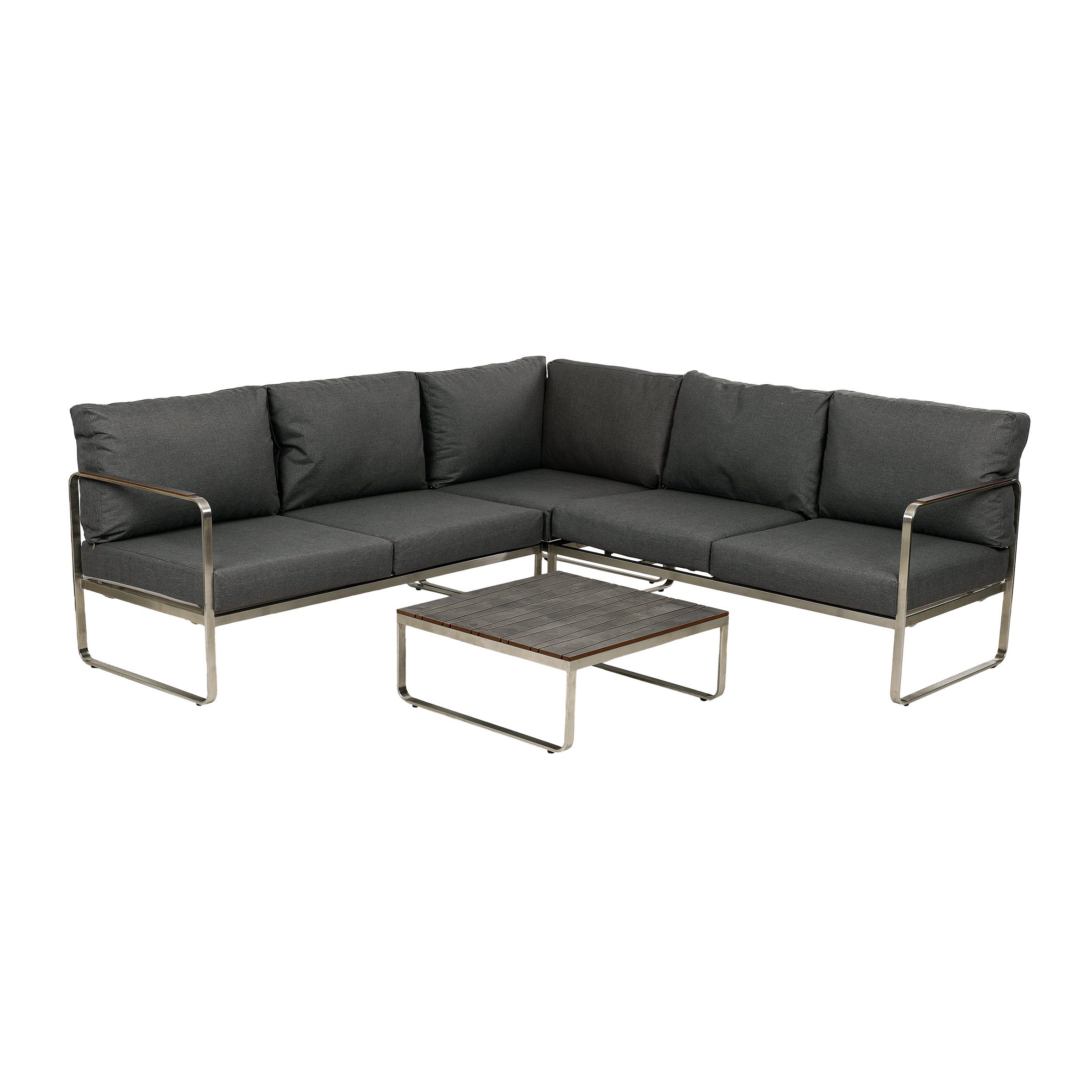 Greemotion Gartenlounge-Set Boston Lounge-Set Schwarz-Holz / Grau inkl. Auflagen & Tisch