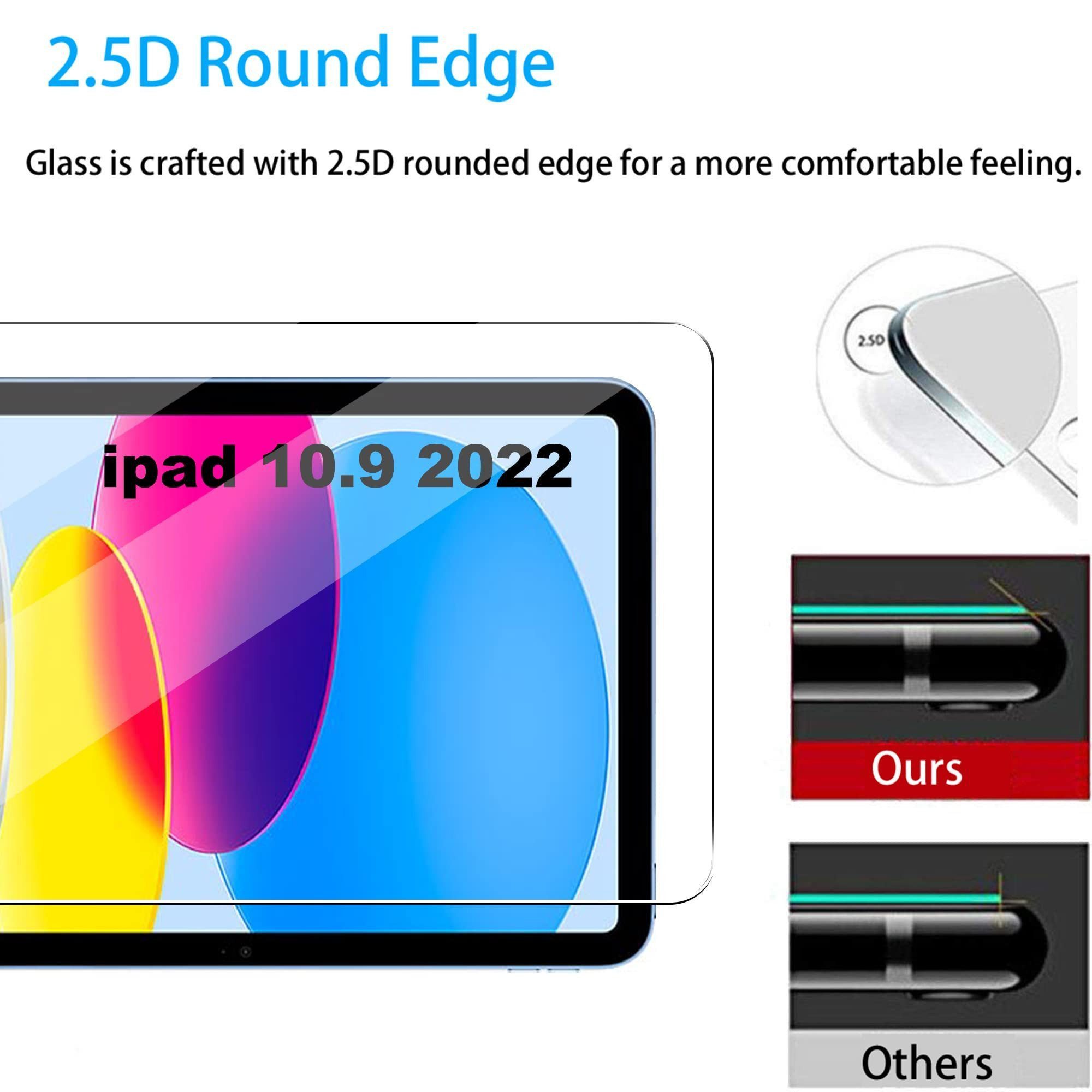 ibettertec Schutzfolie Panzerglas für iPad 10. Generation 2022, Displayschutz, (9H Härte 2.5D [Hohe Auflösung][Anti-Bläschen][Anti-Kratzen), Schutzfolie Kompatibel mit iPad 10. Generation 10,9 Zoll