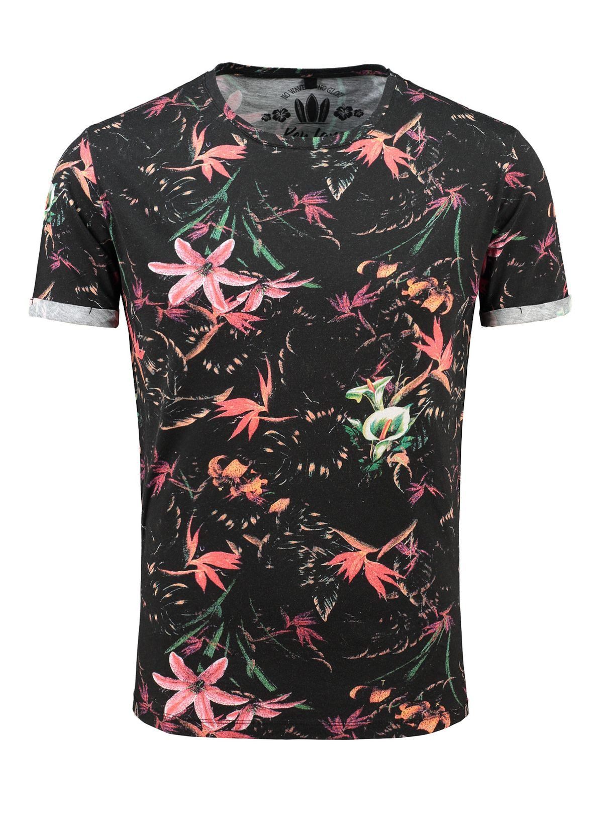 Key Largo T-Shirt Jungles MT00226 Hawaii Look Blumenmuster Rundhalsauschnitt allover Print kurzarm slim fit