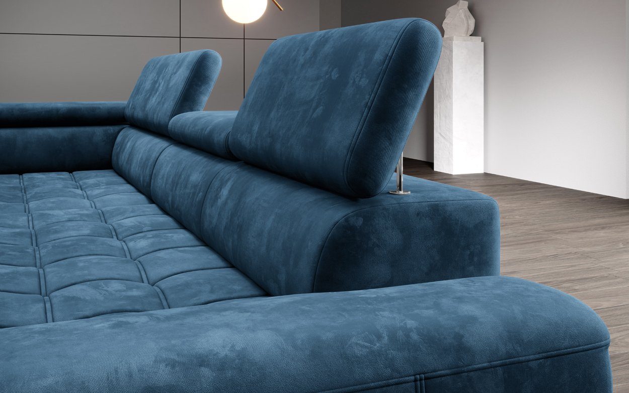 WOHNKLUSIV Ecksofa Ecksofa VERONA m. elektrischer Sitztiefenverstellung - Designsofa, elektronische Sitztziefenvestellung, Kopfstützenverstellung