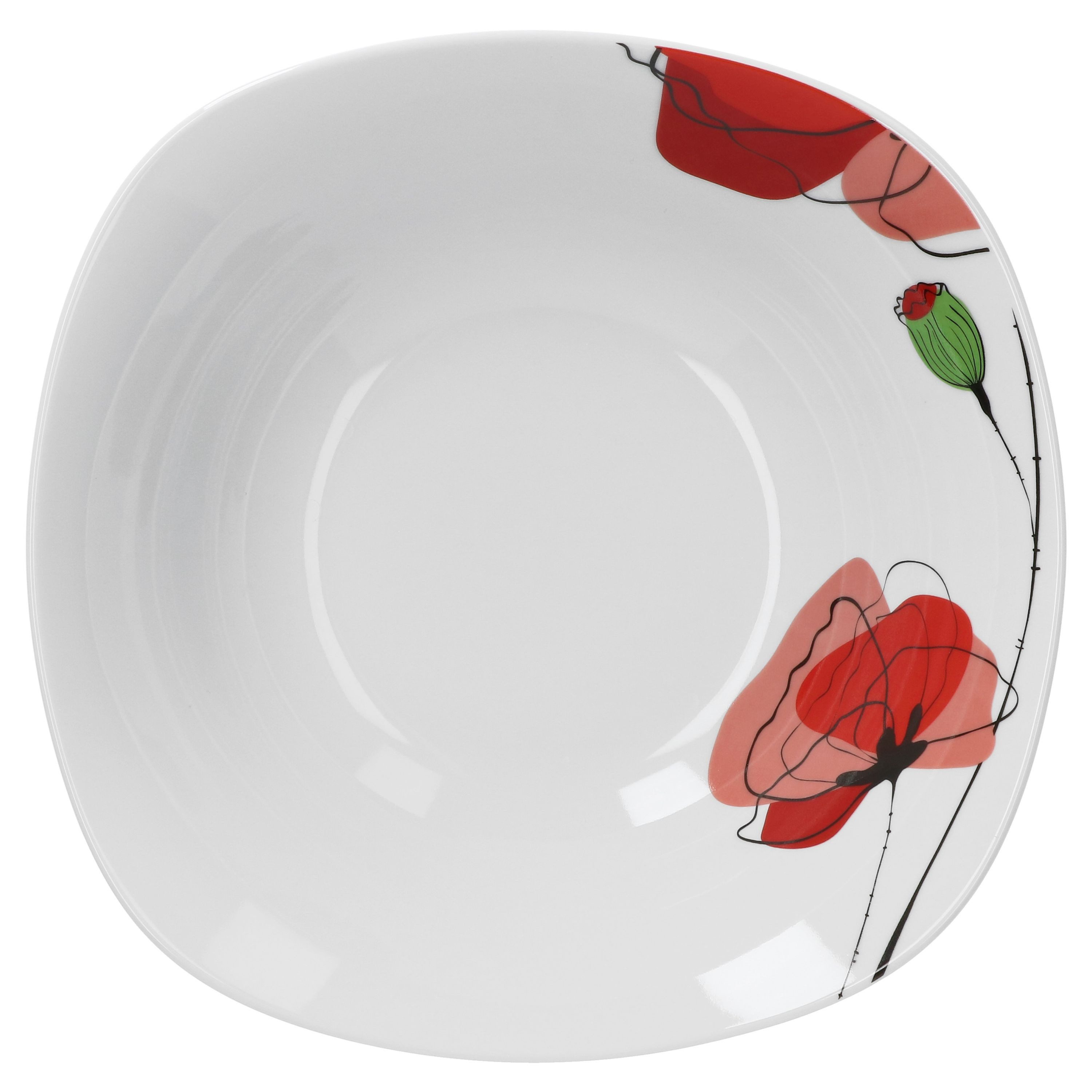 van Well Rührschüssel Servierschale 23cm Monika Salatschale Schüssel Blume-Mohn weiß rot, Porzellan
