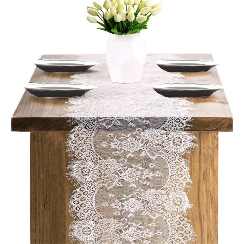Spitzen-Hochzeits-Tischläufer,weiße Blumenspitzen-Tischläufer HAMÖWO Tischläufer 36x300cm