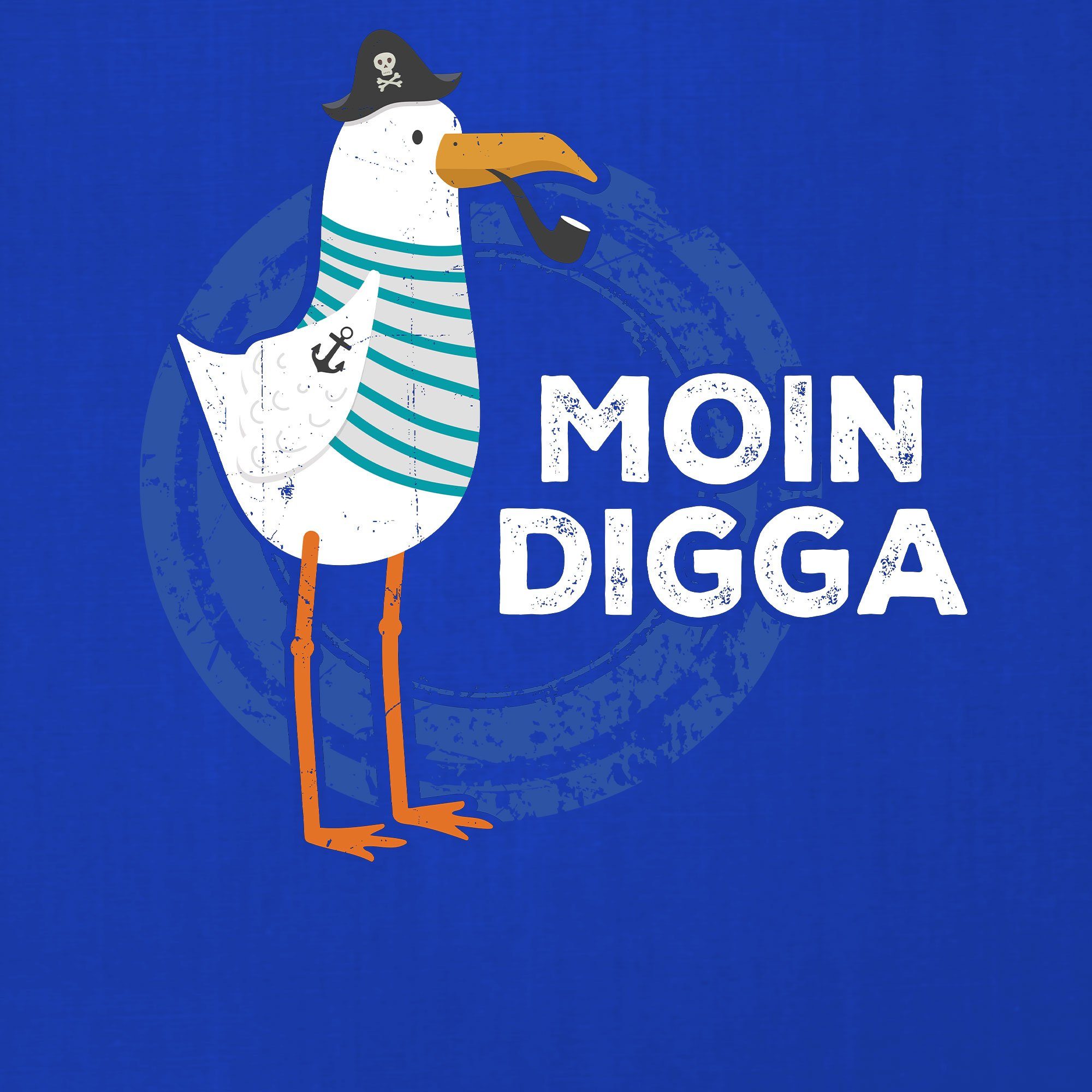 Quattro Blau T-Shirt Vogel Kurzarmshirt Möwe Hamburg Herren Segeln Moin Digga Formatee Hafen - (1-tlg)