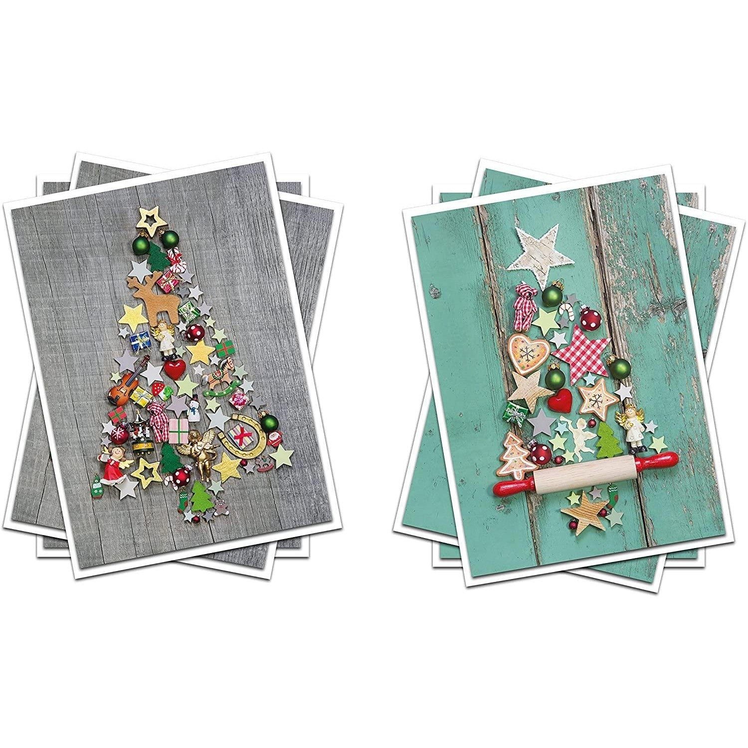 Logbuch-Verlag Klappkarte 6 Weihnachtskarten Klappkarten mit Umschlag – Weihnachtsbaum grau-bunt