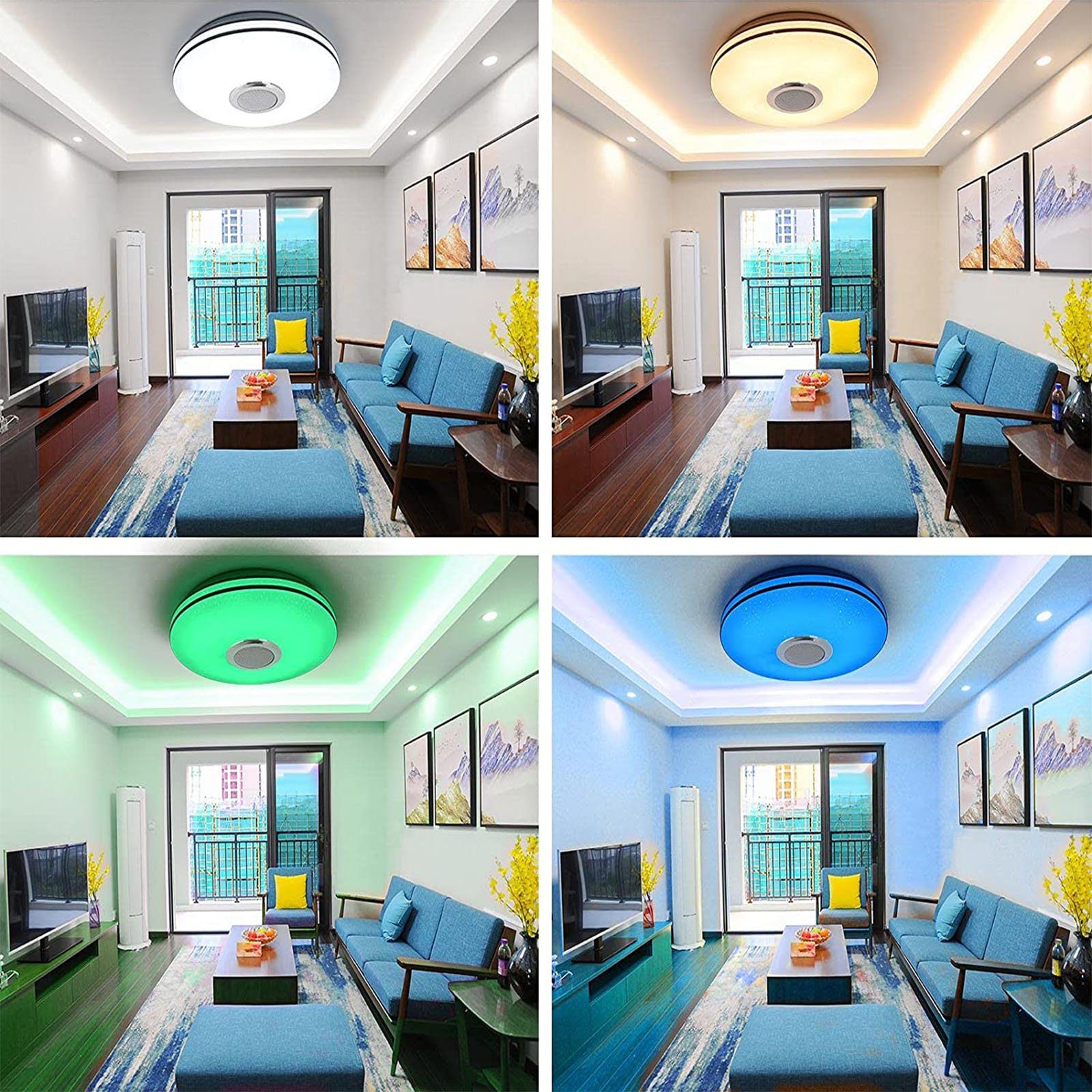 oyajia Deckenleuchte LED Deckenlampe Wohnzimmer Fernbedienung fest RGB/Kaltweiß/Naturweiß/Warmweiß, mit Bluetooth mit integriert, für Lautsprecher, APP, oder 60W LED Schlafzimmer Küche RGB Dimmbar, Dimmbar