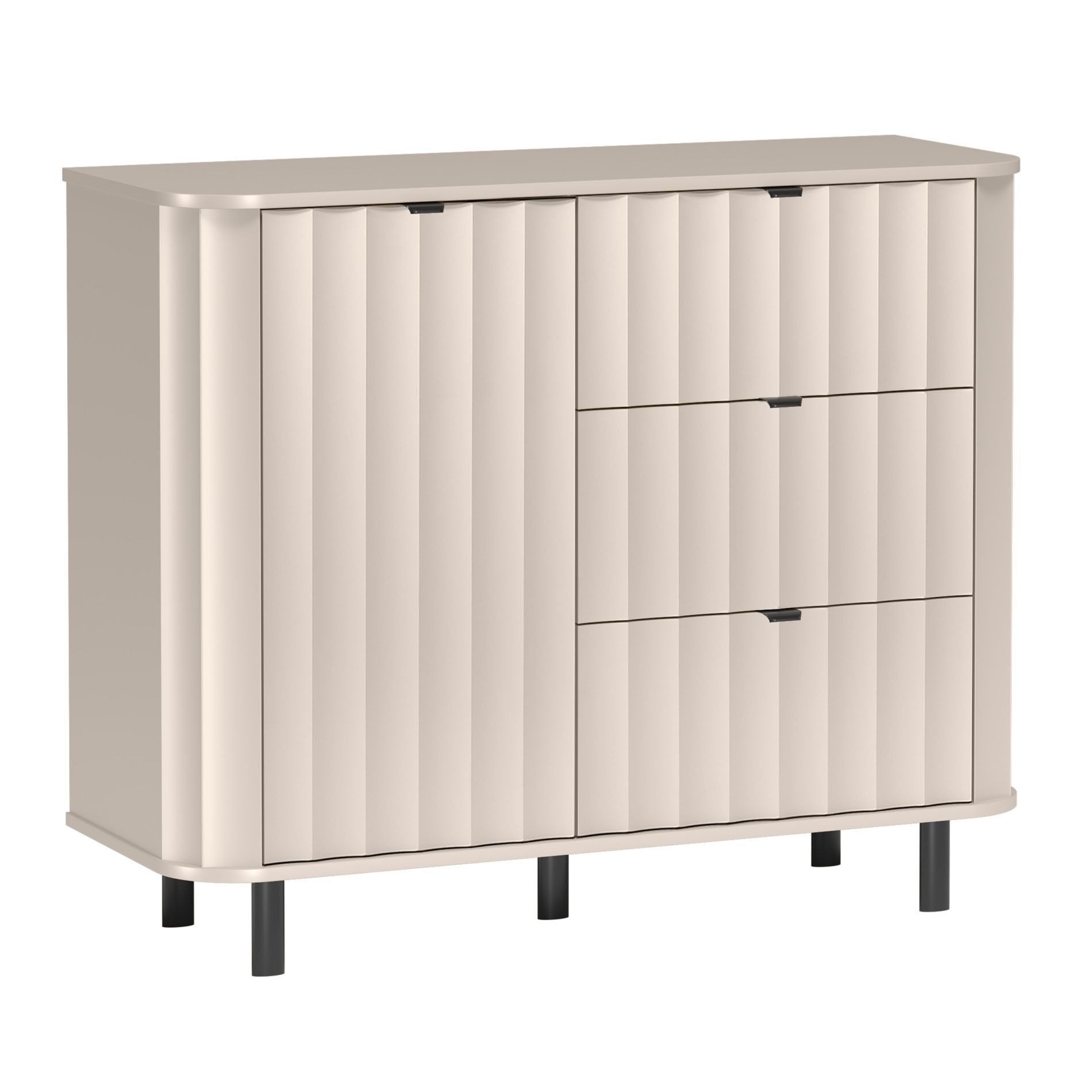 Selsey Sideboard NOVADO, mit geriffelten Fronten, 3 Soft-Close-Schubladen, Metallfüße 111 cm