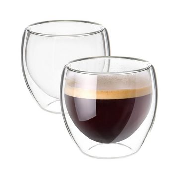 Impolio Latte-Macchiato-Glas Classic doppelwandige Espresso Gläser 2er SET 80 ml Thermogläser, Glas