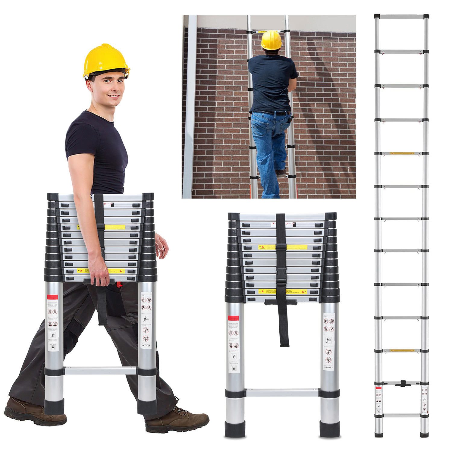 Clanmacy Teleskopleiter Premium Alu Teleskopleiter Ausziehleiter Klappleite günstig online kaufen