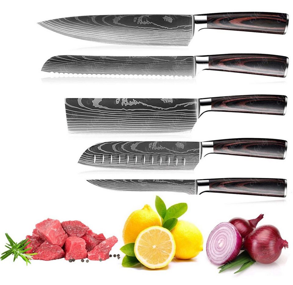 2er Messerset Santokumesser Scharfes Edelstahl-Messer Obst Küchenschere Küche