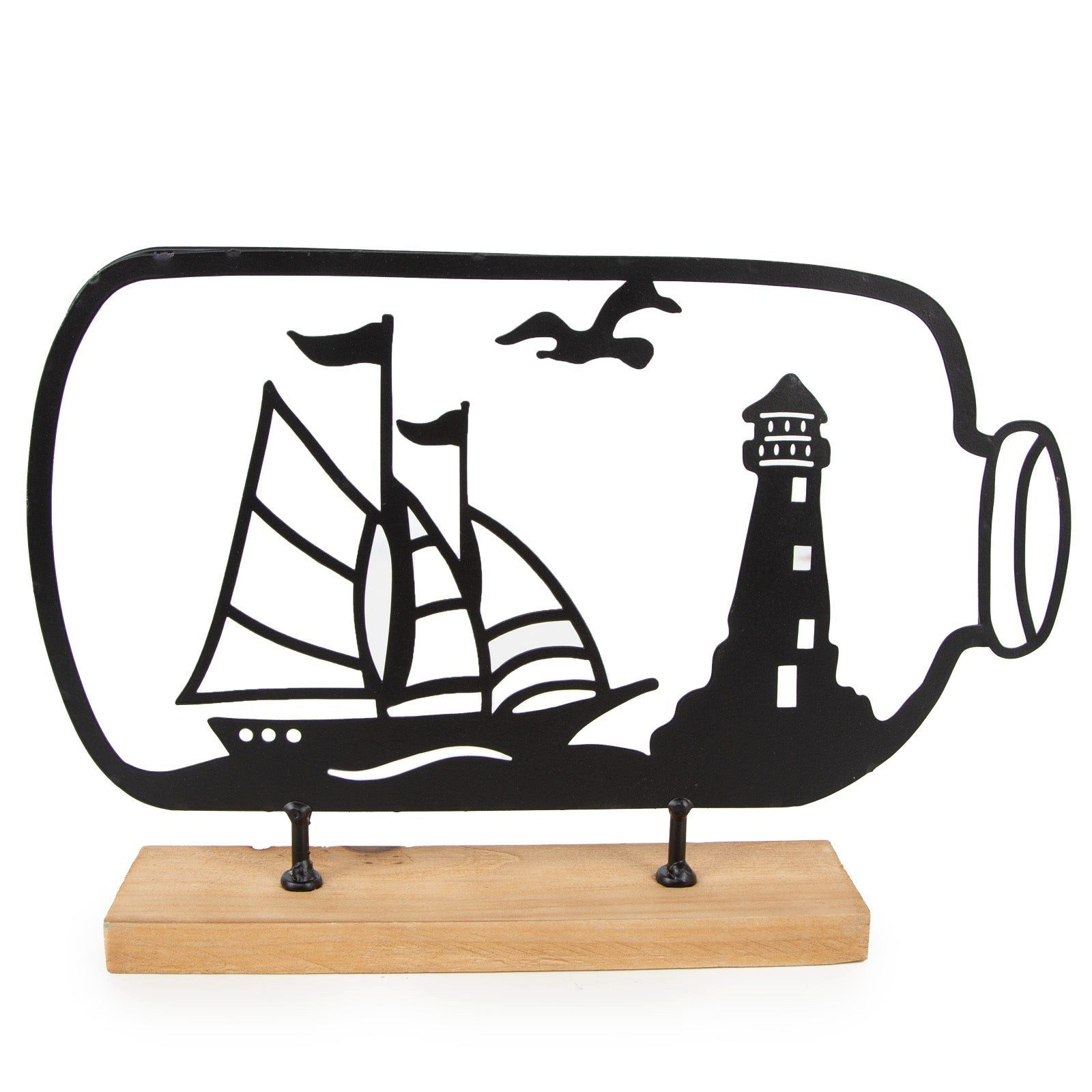 Logbuch-Verlag Dekofigur Flaschenpost Segelschiff und Leuchtturm maritimes Deko Objekt zum