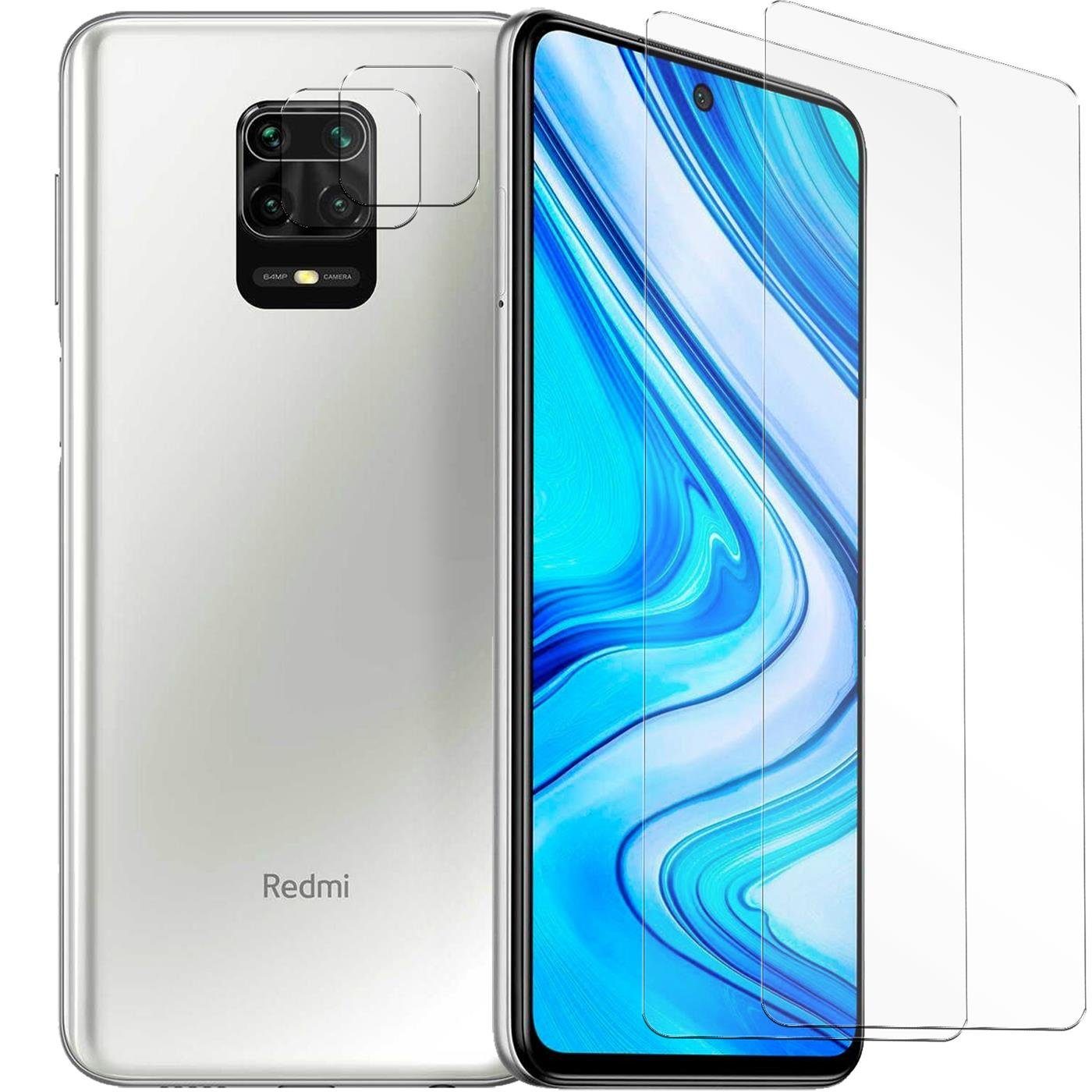CoolGadget Schutzfolie Panzerfolie für Redmi Note 9 Pro, (Spar-Set 4in1, 2x Displayschutz, 2x Kameraschutz), Panzerglas Schutzfolie für Xiaomi Redmi Note 9 Pro Folie