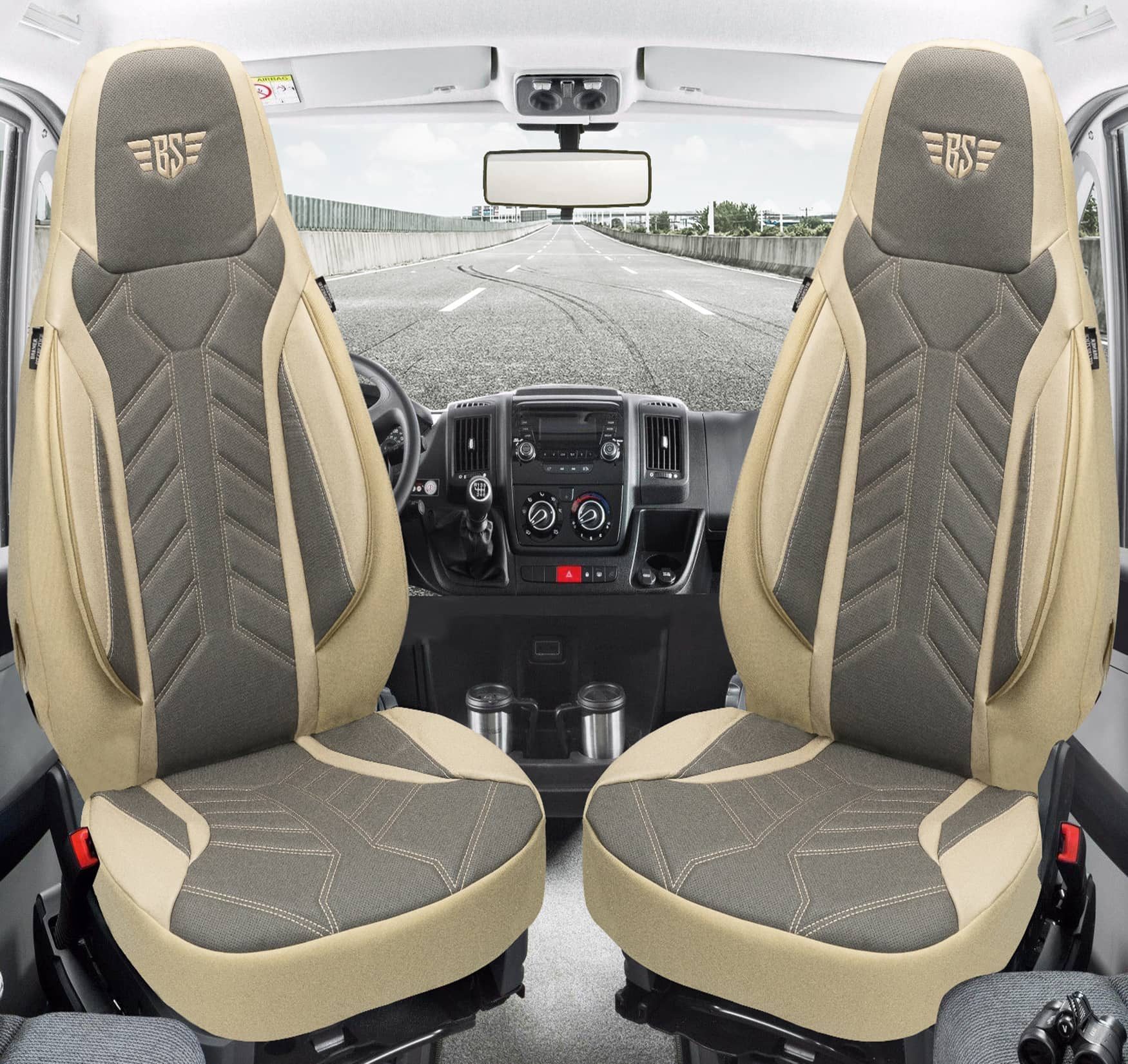 BREMER SITZBEZÜGE Autositzbezug für BMW 3er E46 Bj 1998-06 (DPL509), Set, 2-tlg., Schonbezüge Sitzbezüge Fahrer und Beifahrer, in Beige/Grau