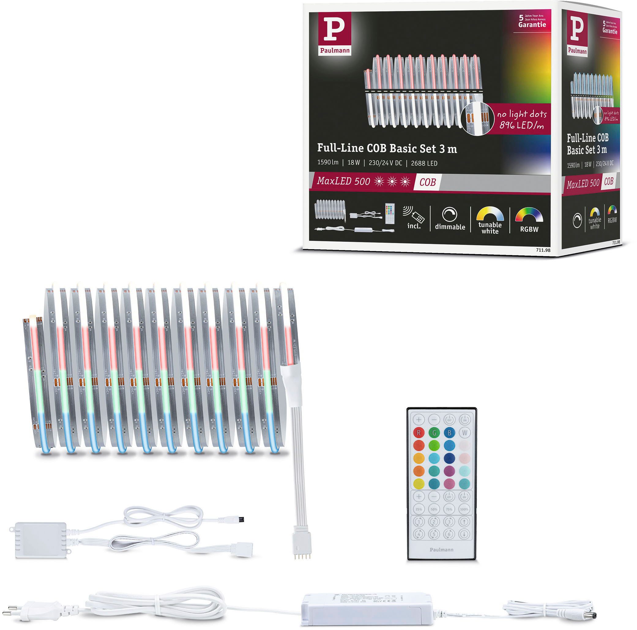 Paulmann LED-Streifen MaxLED 500 LED Strip RGBW 530lm/m 896 LEDs/m RGBW, Memoryfunktion, Farbwechsler, Farbsteuerung, Dimmer