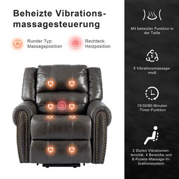 Merax TV-Sessel Elektrisch Relaxsessel mit Aufstehhilfe und Liegefunktion, Fernsehsessel mit relaxfunktion, Wärme und Vibraiton, Massagesessel