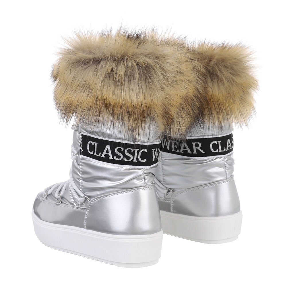 Ital-Design Damen Snowboots Outdoor Plateaustiefel Flach Plateaustiefeletten in Silber