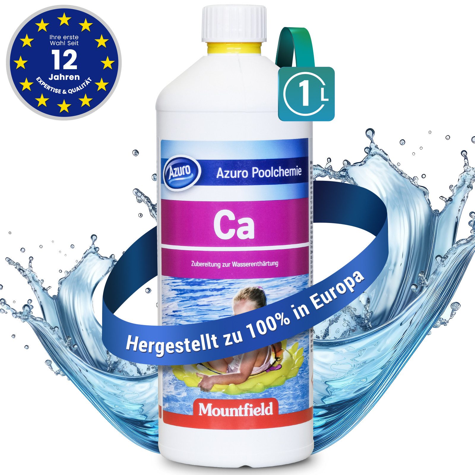 Azuro Poolpflege Härtestabilisator für Pool, Wasserhärtestabilisator 1L, (250 ml für 10 m), Bindet Eisen und Mangan Ionen, Verhindert Ablagerungen Verfärbungen