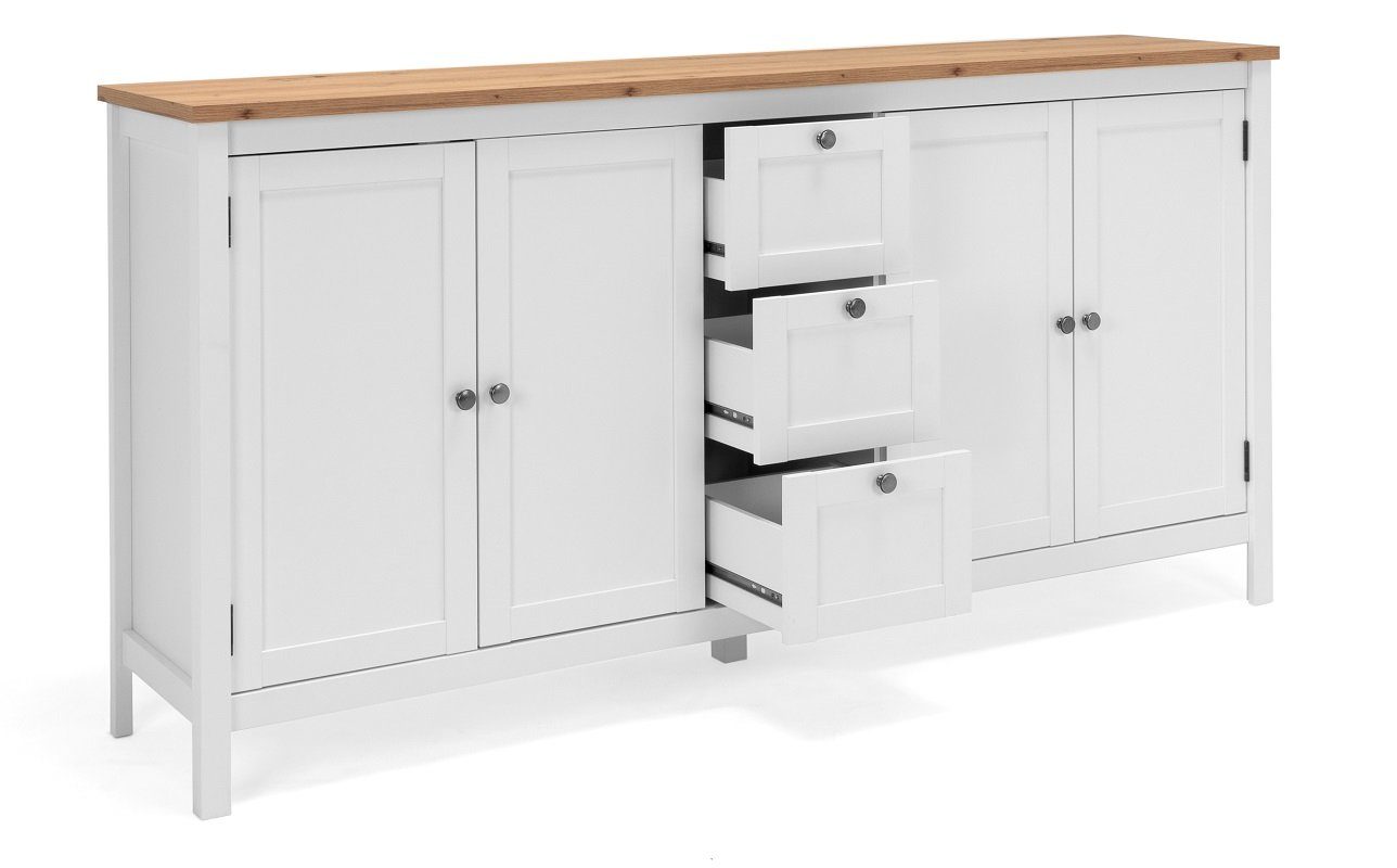 Finori Sideboard Kommode Sideboard Bergen 2, Landhausstil, weiß / Eiche Artisan
