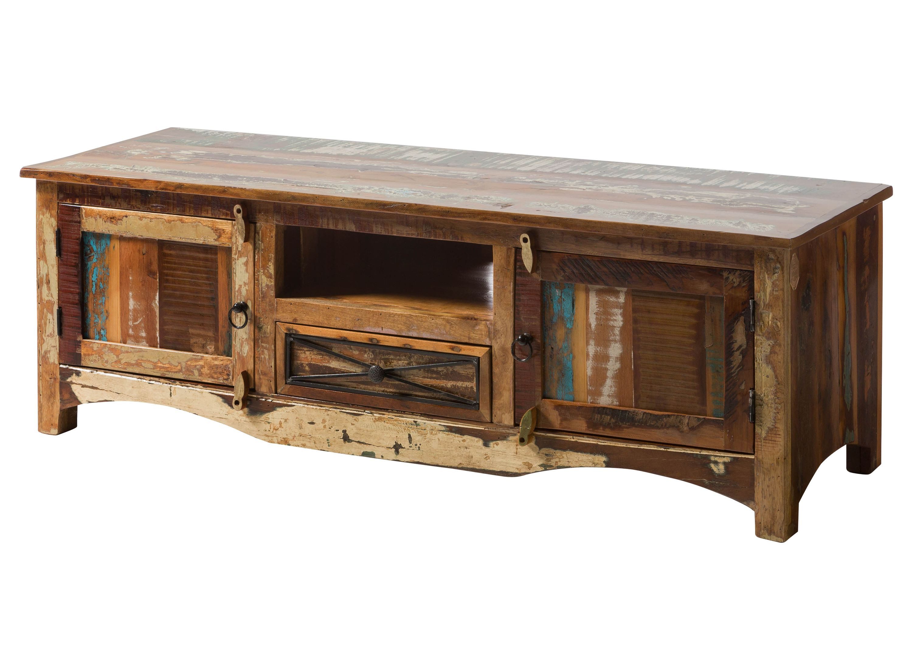 Massivmoebel24 TV-Board NATURE OF SPIRIT Altholz Massivholz mehrfarbig (Massivholz montiert 43 kg NATURE OF SPIRIT #135), Altholz 150x50x50 cm (BxTxH) mehrfarbig lackiert