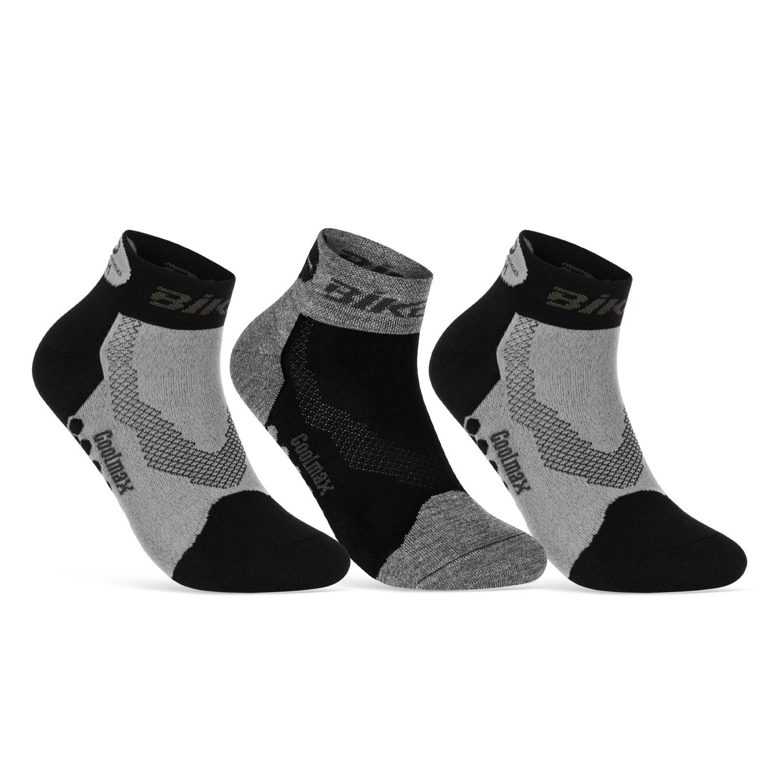 sockenkauf24 Funktionssocken Coolmax LED Fahrrad-Socken für Herren & Damen (Schwarz/Grau/Schwarz, 3-Paar, 35-38) Reflektor Radsport Socken 50303P WP