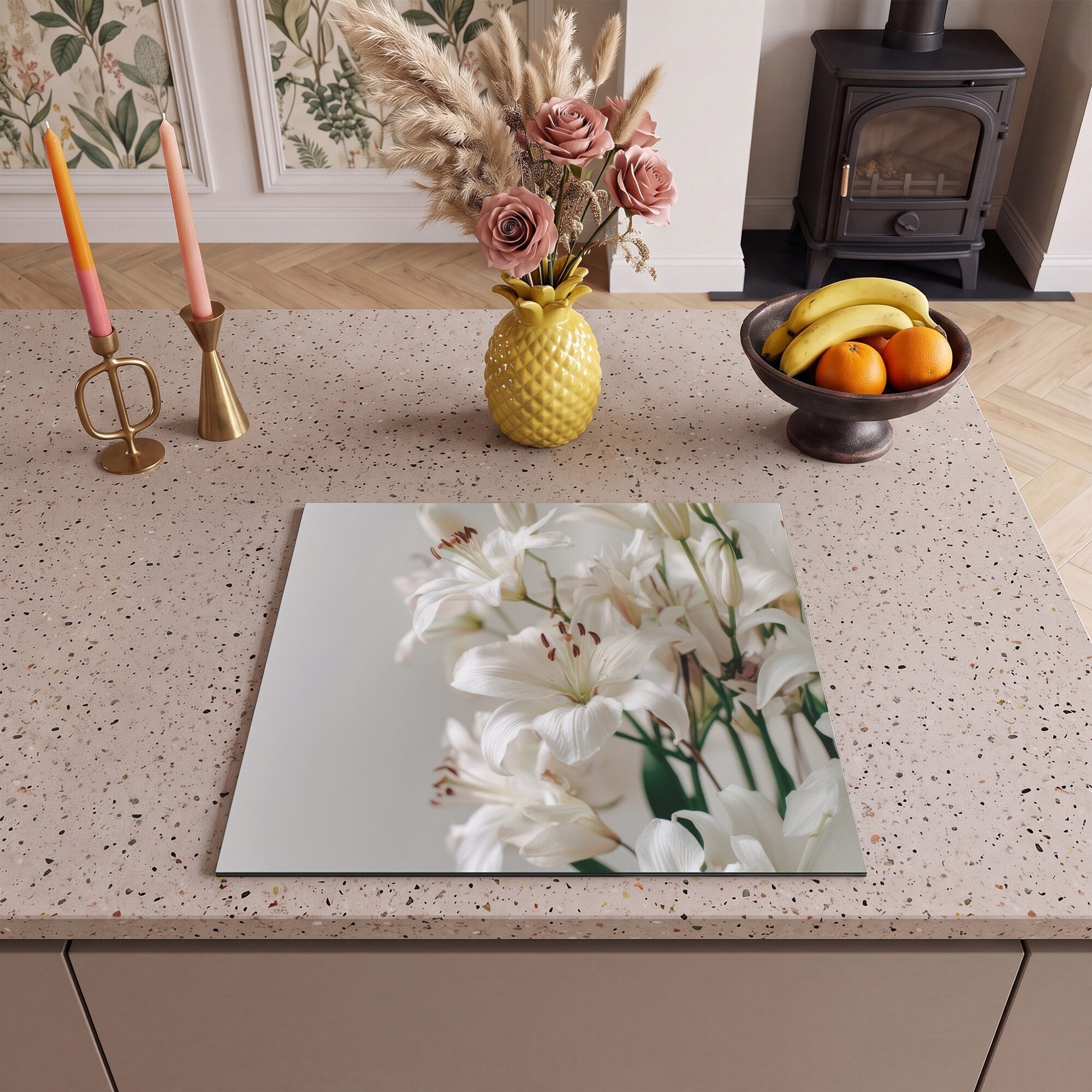 MuchoWow Herd-Abdeckplatte Lilien - Boekte - Weiß - Staubgefäße, Vinyl, (1 tlg), Küche Herdabdeckung Ceranfeld Induktionsfeld Vinyl, 60x60 cm – Bild 2 von 5