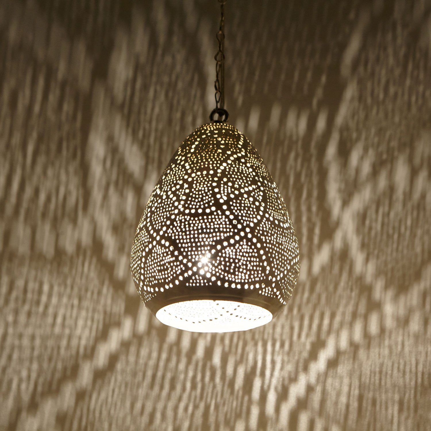 Orientalische Lampe marokkanische Hängeleuchte Orient Hängelampe Silber KHYK_S 