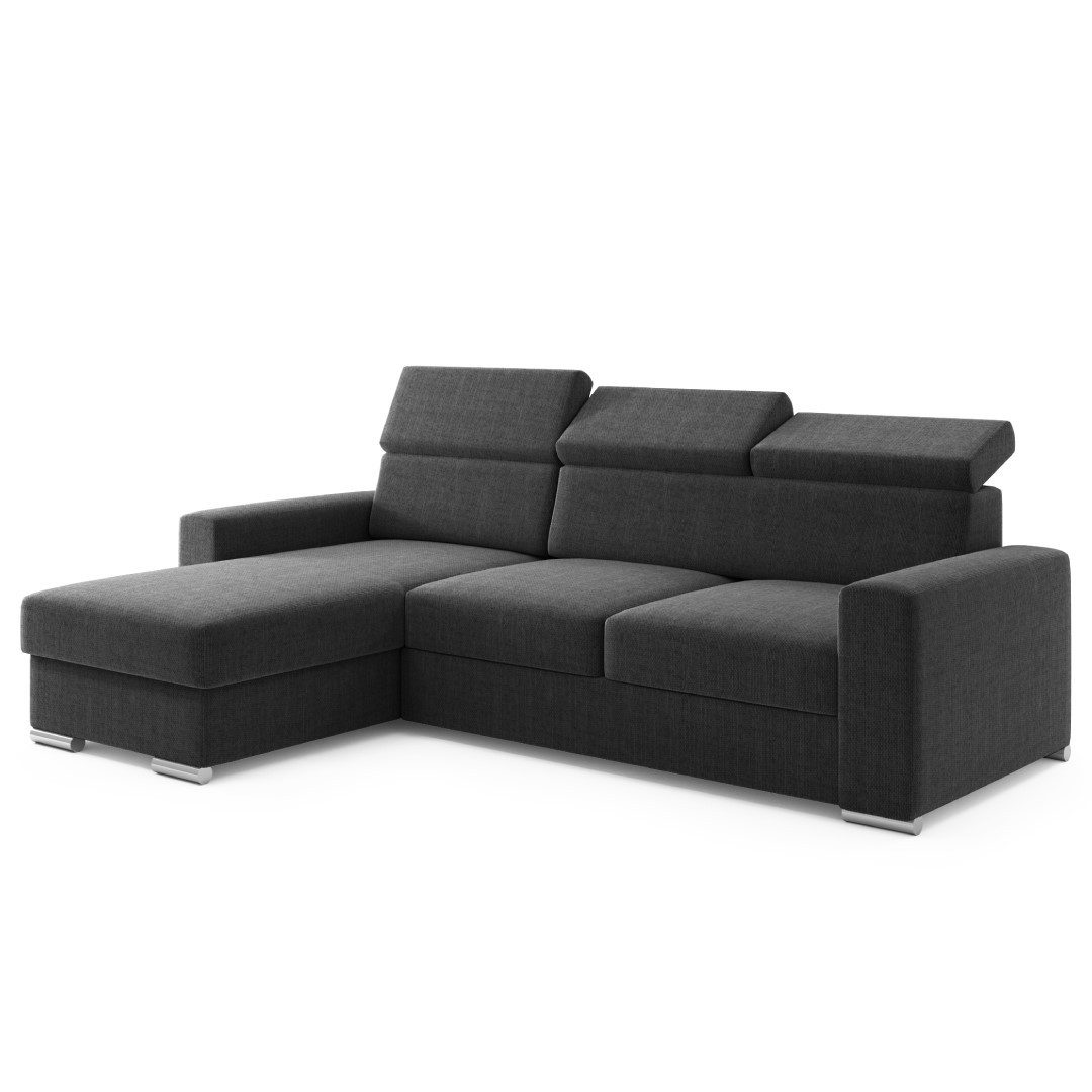 M-Punkt24 Ecksofa Ecksofa Bari Webstoff Grau oder Schwarz mit Bett und Bett günstig online kaufen