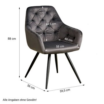 Homestyle4u Essgruppe Esstisch 80x80 cm Weiß mit 2 Sesseln Samt Grau, (Komplett-Set, 3-tlg)