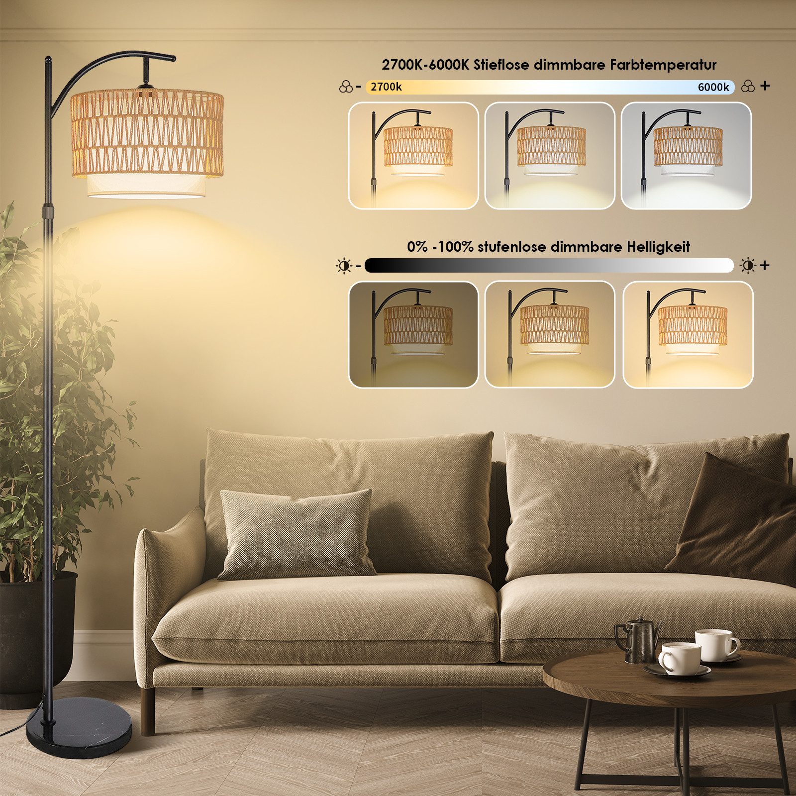 CCLIFE Bogenlampen Stehlampe Dimmbar Wohnzimmer Bogenlampe LED E27 Leselamp günstig online kaufen