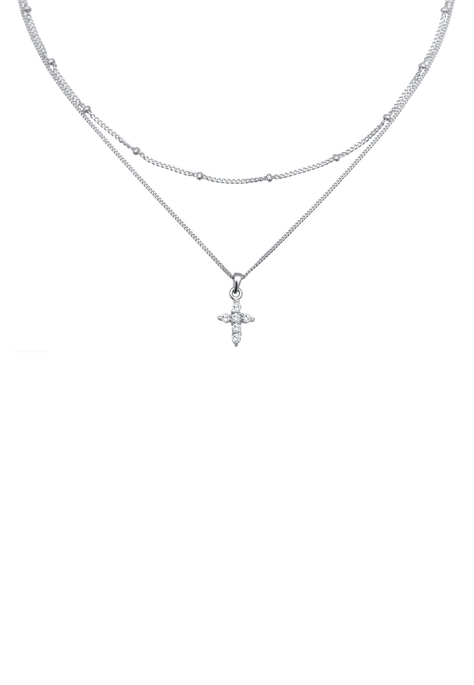 Elli Ketten-Set Choker Layerkette Zirkonia 925 Silber Kreuz