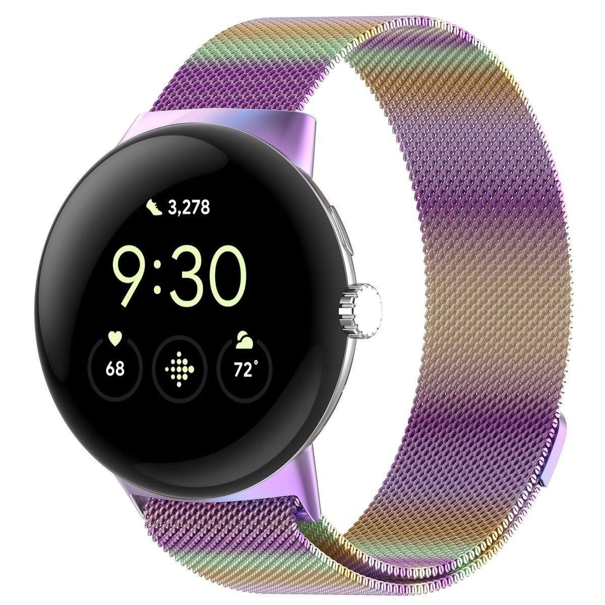 Wigento Smartwatch-Armband Für Google Pixel Watch 1 + 2 Metall Stahl Sport Armband Regenbogen