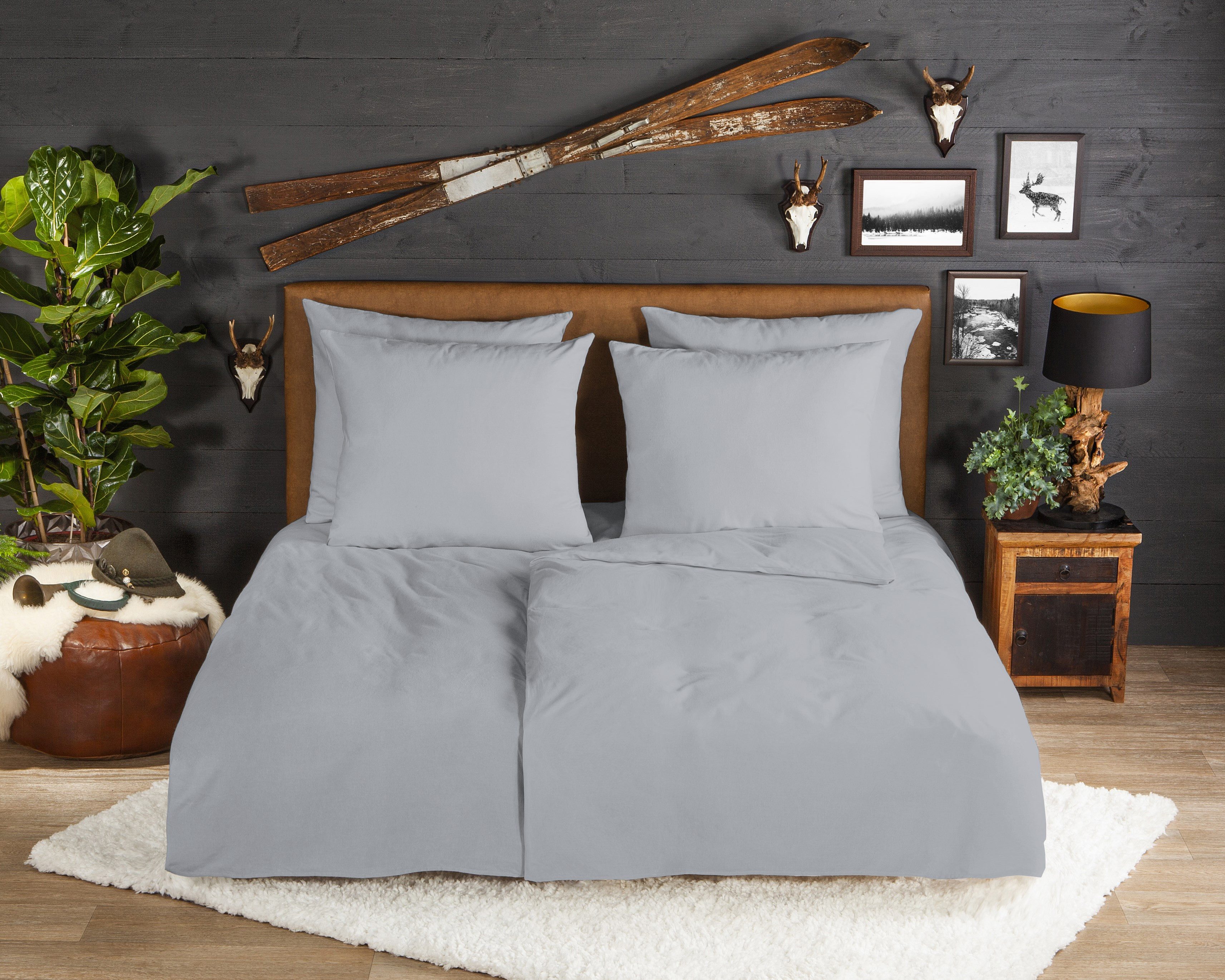 One-home Winter Bettwäsche Biber Baumwolle - Schneeflocken Design 155x220 Cm