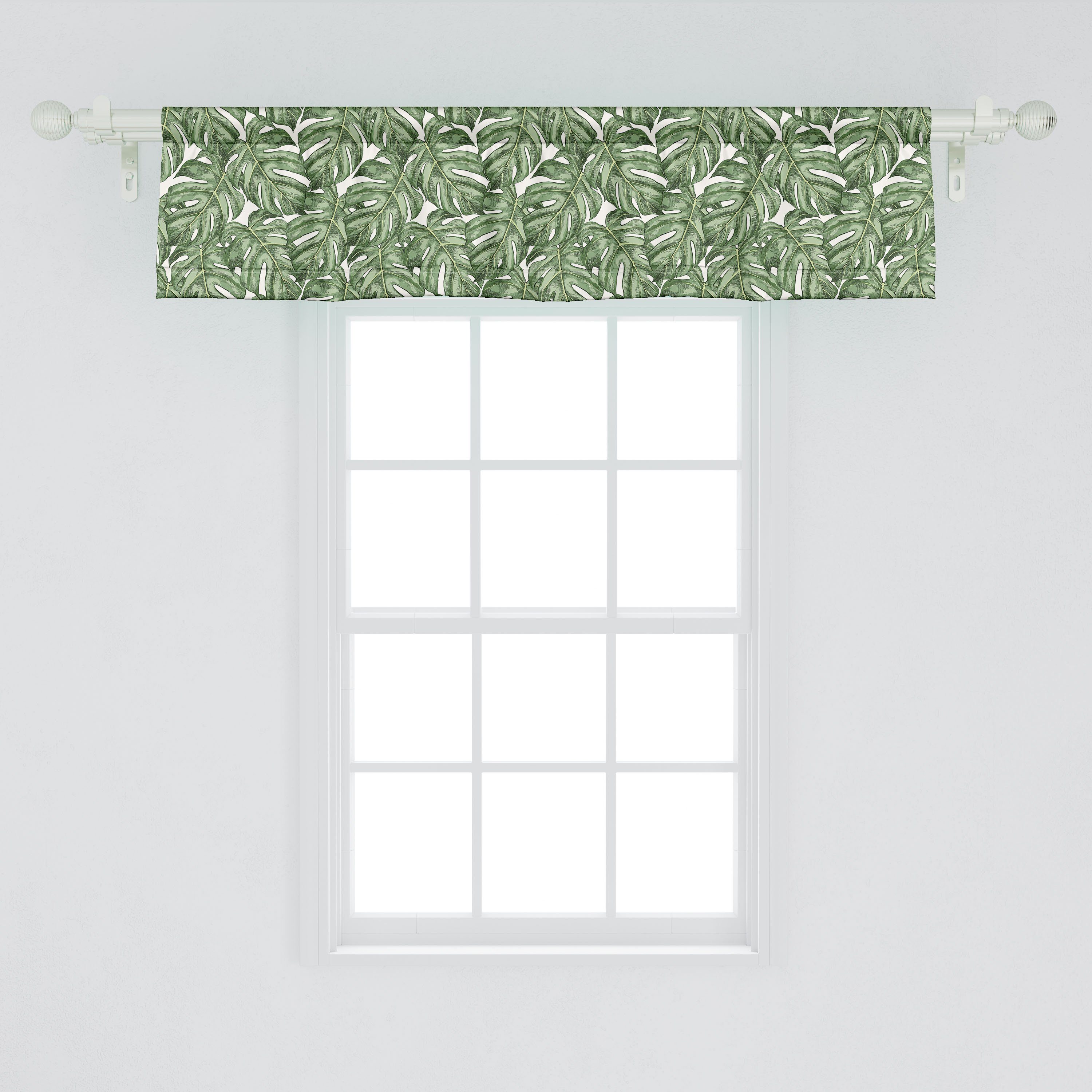 Scheibengardine Vorhang Volant für mit grafische Küche Aquarell Monstera Abakuhaus, Stangentasche, Microfaser, Schlafzimmer Dekor Pflanze
