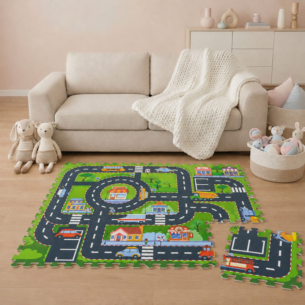 LittleTom Puzzlematte Straße - 12 Teile Straßenpuzzle für Kinder - 30 x 30 Puzzle Spielmatte, (12-tlg), Spielunterlage für Babys und Kleinkinder - Kinderzimmer Puzzleteppich