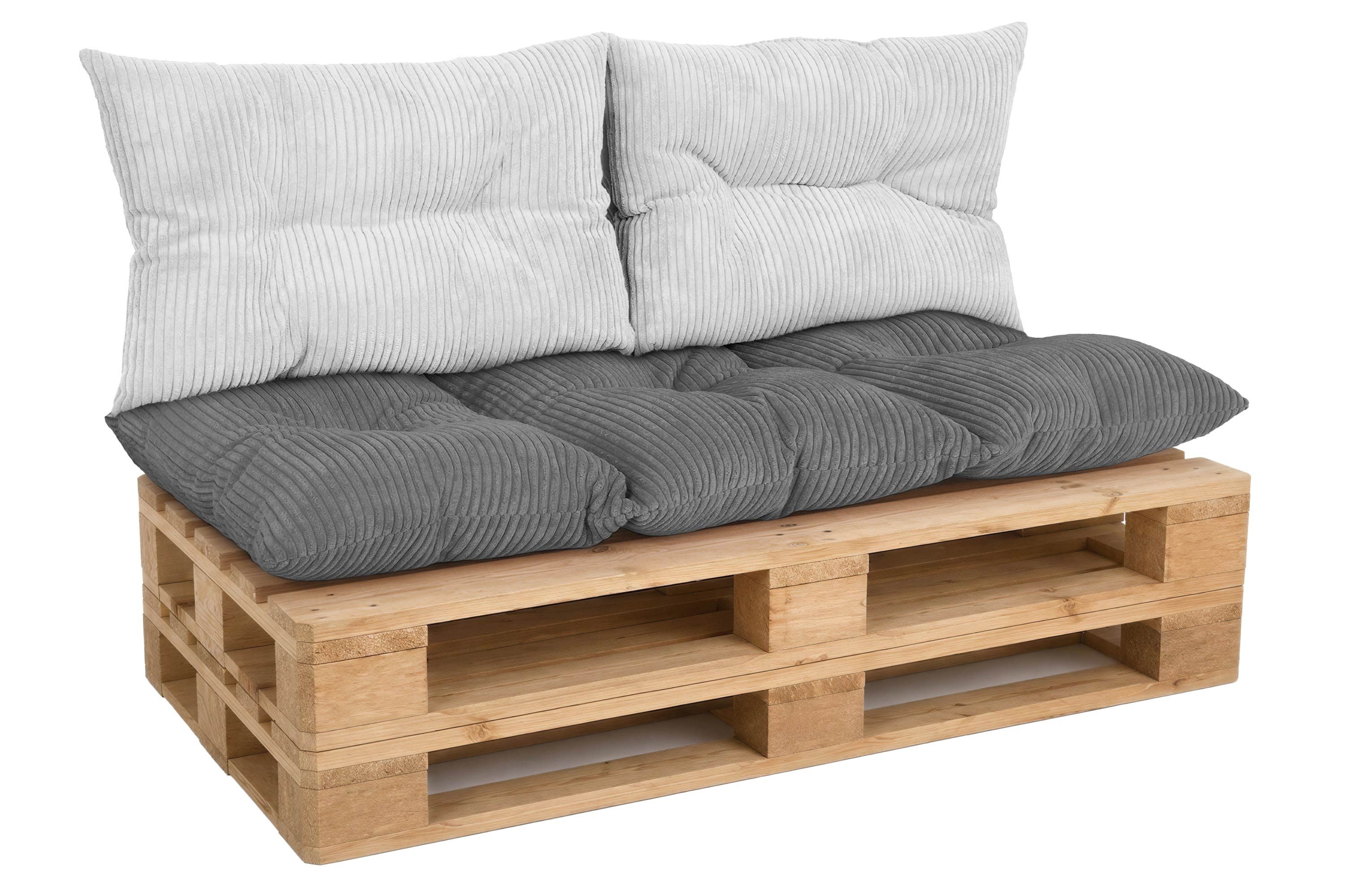 Amilian Palettenkissen Set 3-teilig Palettenauflagen für Europaletten, Balkon, Terrasse, Sitzkissen 120x60 cm + 2x Kissen 40x60 cm