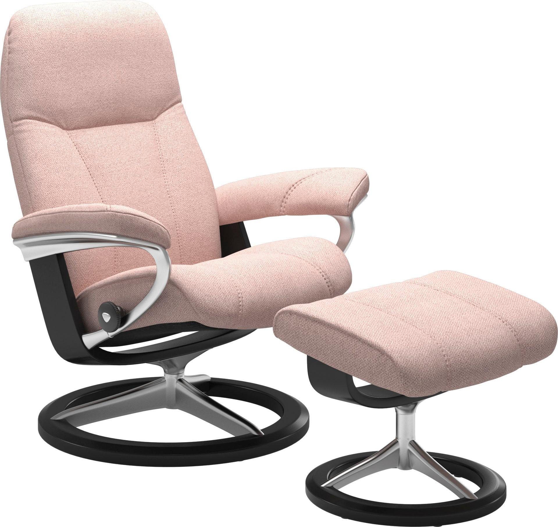 Stressless® Relaxsessel Signature (Set, Hocker), mit Relaxsessel L, Base, Größe Schwarz mit Gestell Hocker, mit Consul