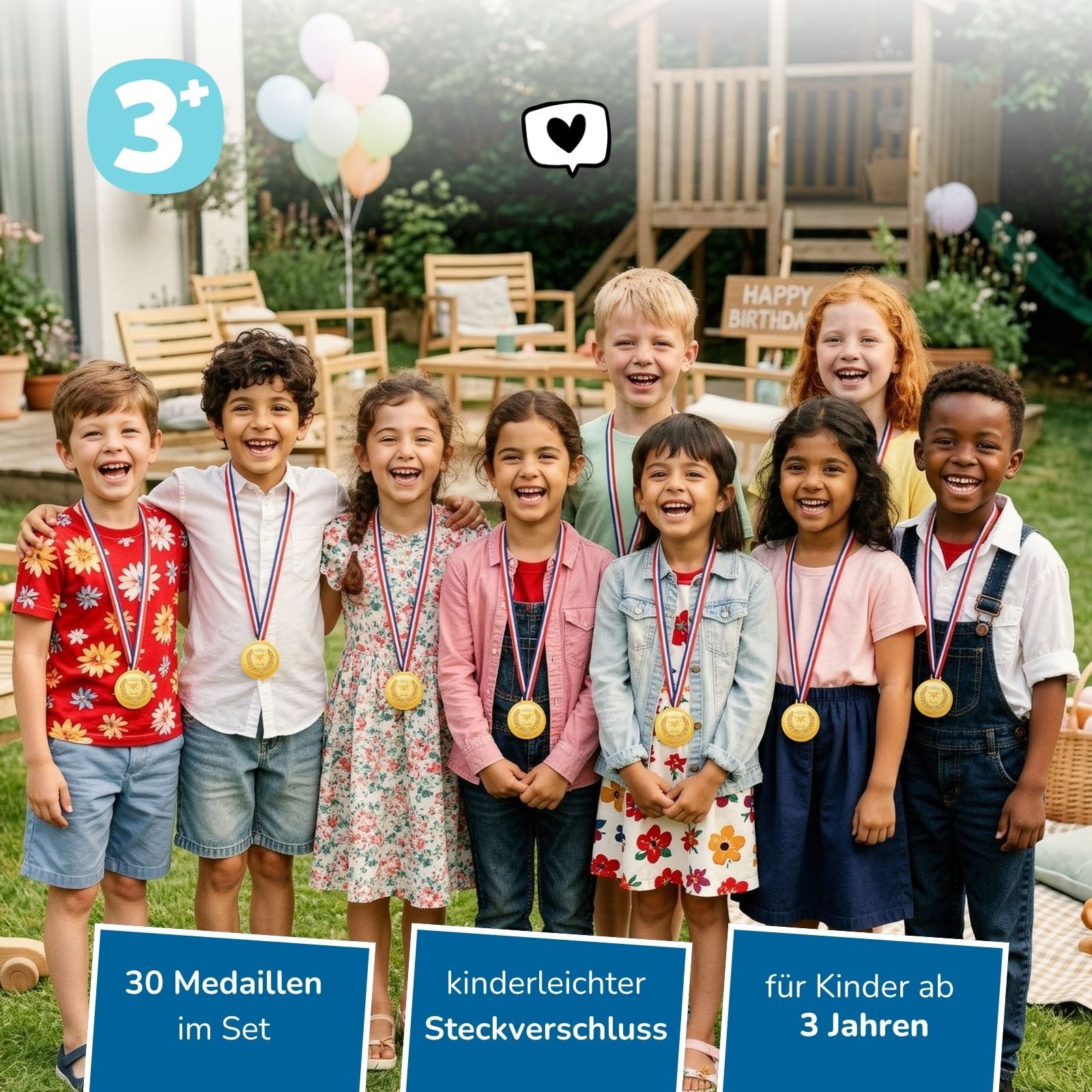 alldoro Spielesammlung Gold-Medaillen für Kinder, 30 Medaillen mit sicherem Steckverschluss, Ideal für Kindergeburtstag, Sportfest & Kinderolympiade, ab 3 Jahren