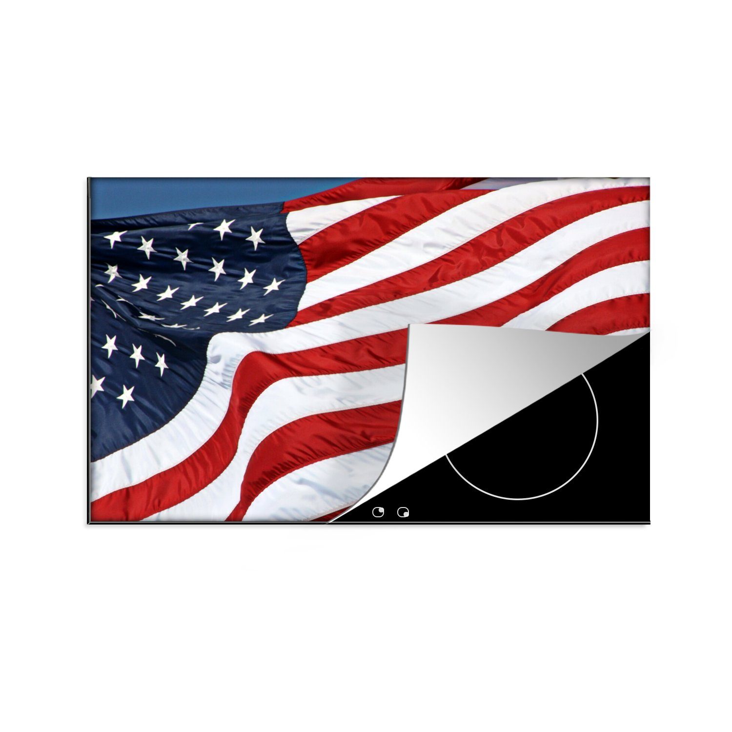 MuchoWow Herdblende-/Abdeckplatte Die Flagge der Vereinigten Staaten im Wind, Vinyl, (1 tlg), 81x52 cm, Induktionskochfeld Schutz für die küche, Ceranfeldabdeckung