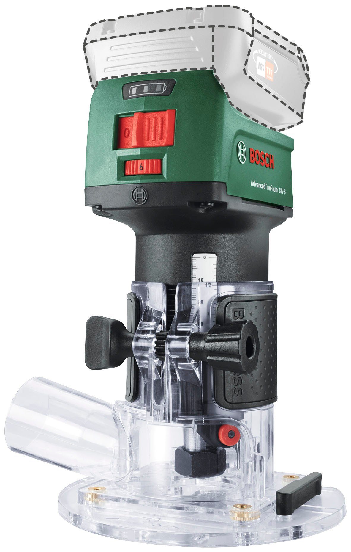 Bosch Home & Garden Akku-Fräse 18 V, Volt System Akku 18 in und Tool, AdvancedTrimRouter ohne 18V-8 Ladegerät, Solo