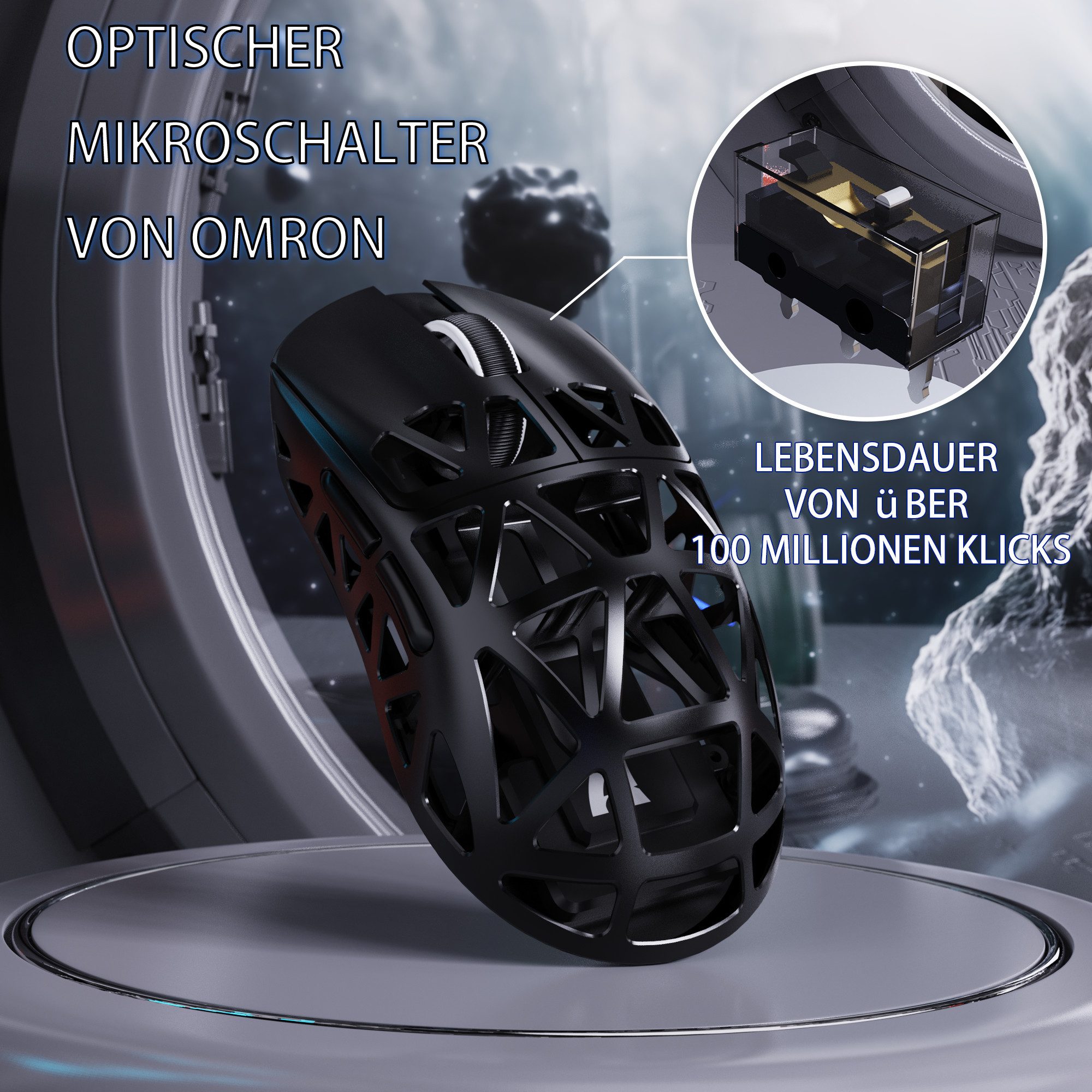 ATTACK SHARK R2 Kabellose Gaming-Maus aus Magnesiumlegierung, 8KHz, 48g Gaming-Maus (2.4G, Bluetooh, USB-C, PixArt PAW3950-Sensor,48g,8000hz,Magnesiumlegierung) – Bild 5 von 5