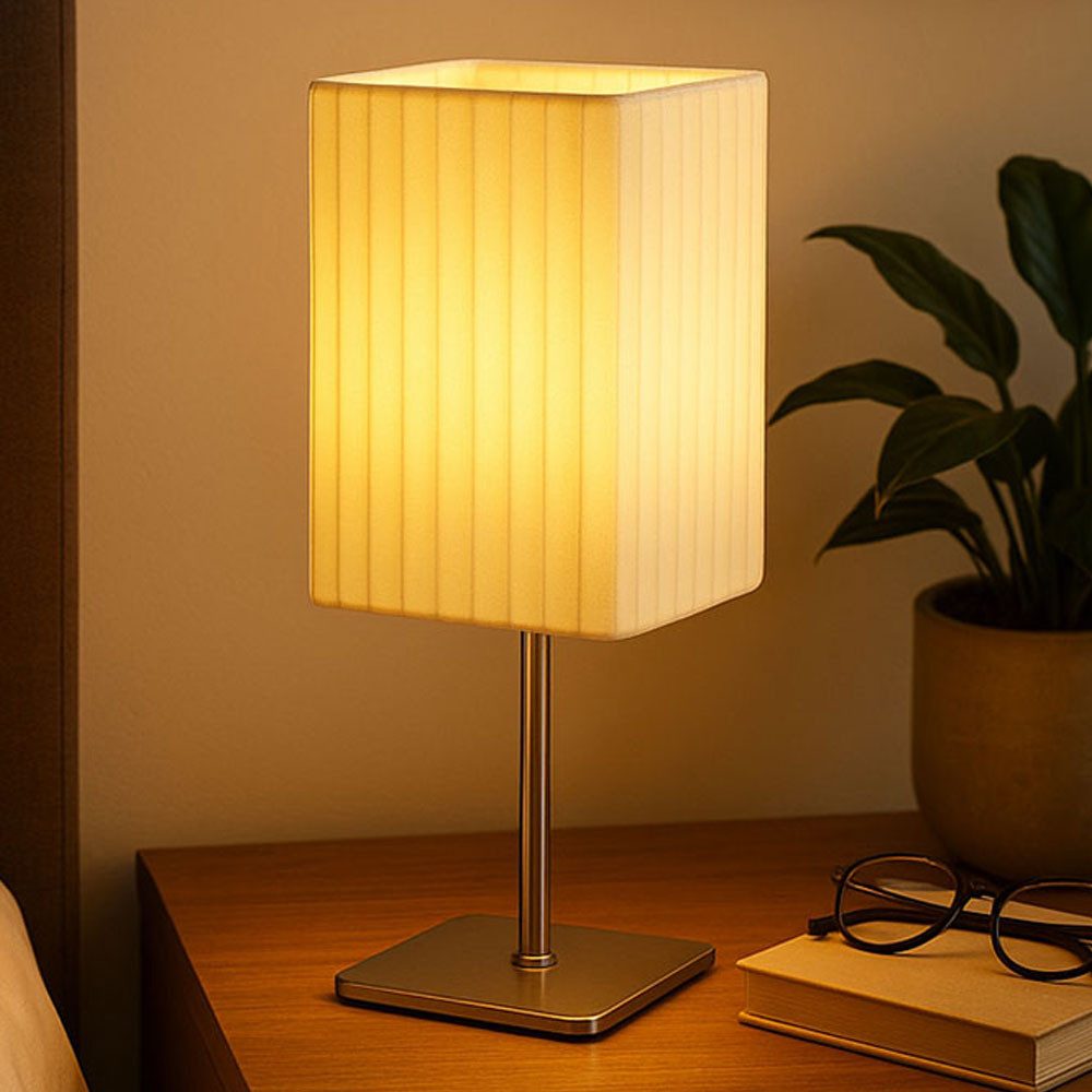 GLOBO LIGHTING LED Tischleuchte, Leuchtmittel inklusive, Warmweiß, Tischleuchte Nachttischlampe Textilschirm weiß Chrom LED Schlafzimmer