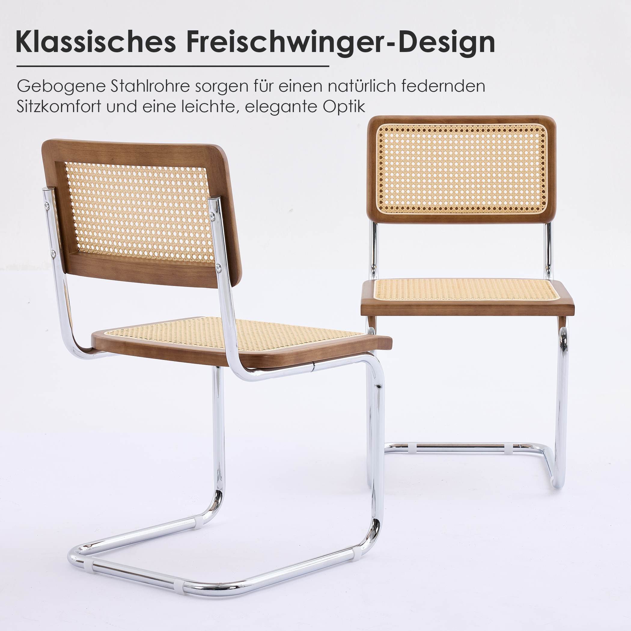 SeedWave Freischwinger 2er-Set Retro Esszimmerstühle mit Rattan-Rückenlehne günstig online kaufen