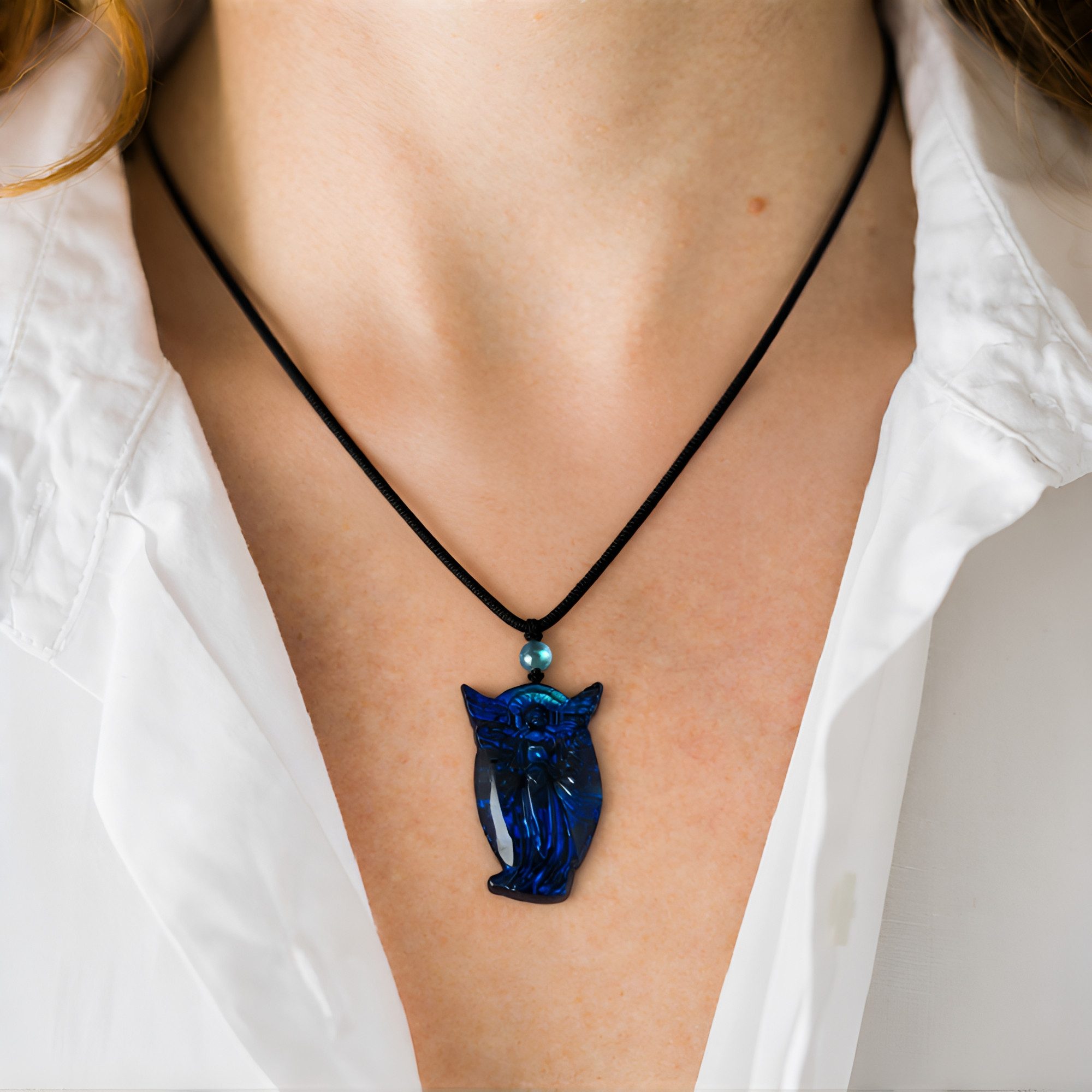 Cavill Collier Cavill Labradorit Kette 127,2 ct mit Eulenanhänger, Blau-Schwarz (1-tlg)