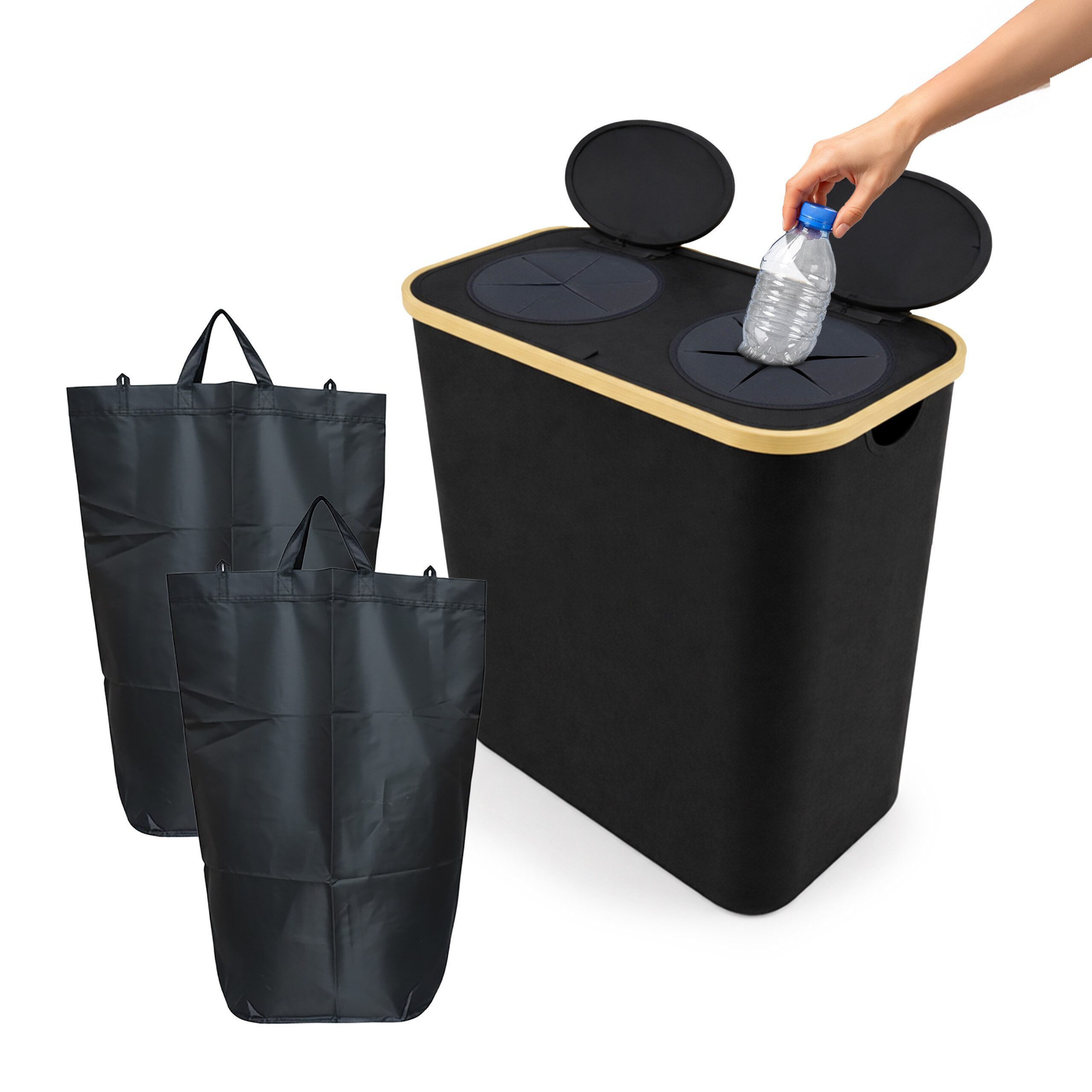relaxdays Flaschensammler Pfandflaschen-Sammelbehälter 2 Fächer (1 St), schwarz, 140 L für 60 Pfandflaschen
