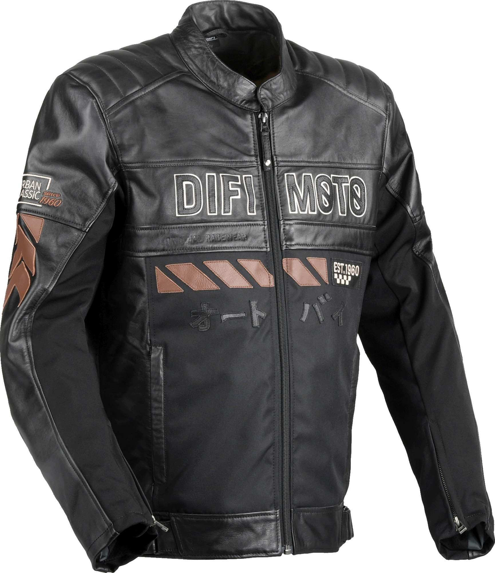 DIFI Motorradjacke Iconic Motorrad Lederjacke Rückenprotektor vorbereitet,Atmungsaktiv,Verbindungsreißverschlus