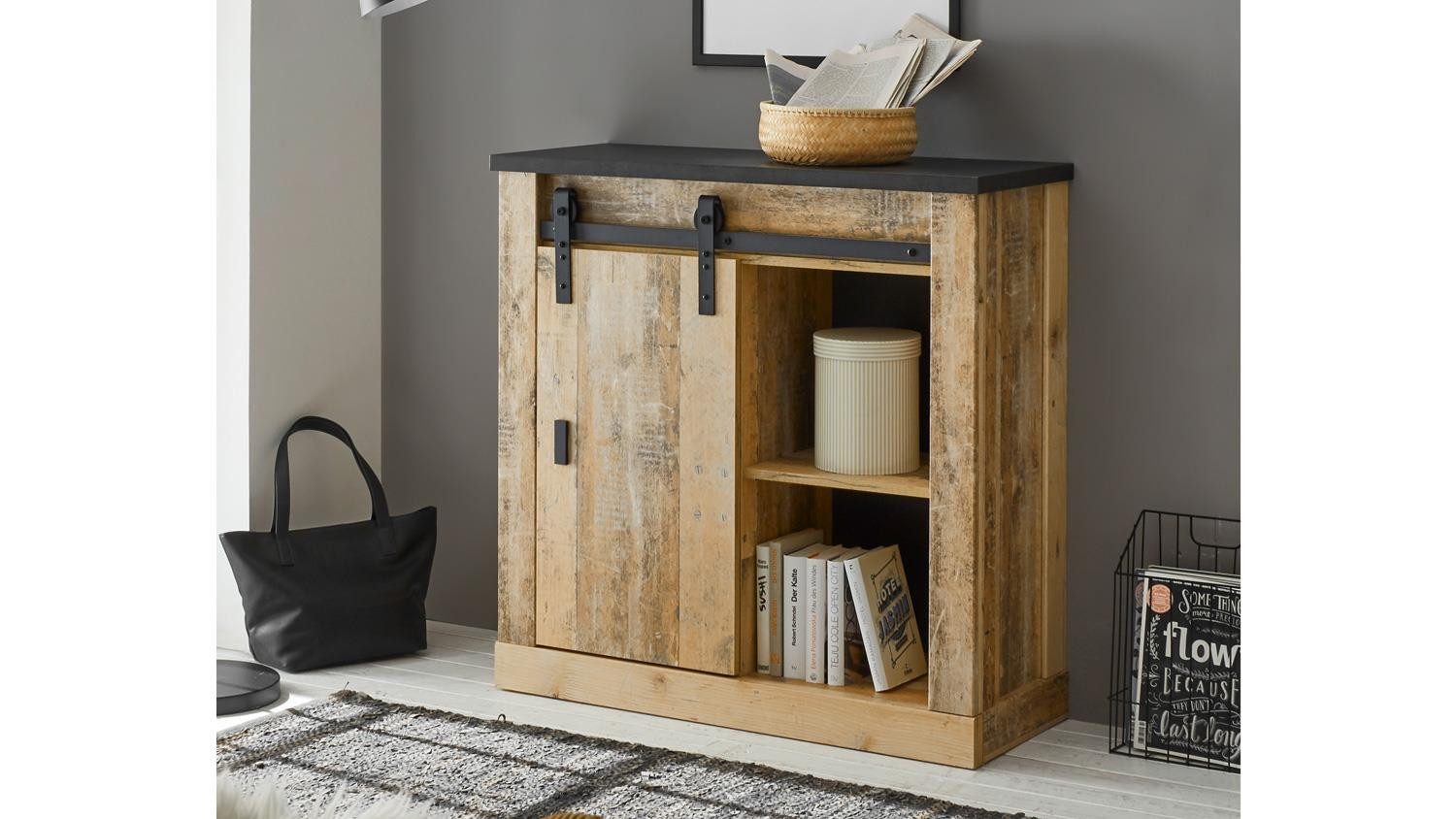 Möbel Akut Kommode Kommode Sherwood 13 Schrank Old Style hell und anthrazit 93 cm