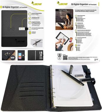 KINSI Kabellos aufladbares Notizbuch, Ladestation, A5-Loseblattmappe Ladeschale (Mobiler Power-Notizblock mit USB-Stick und Stift, Business-Geschenkset)