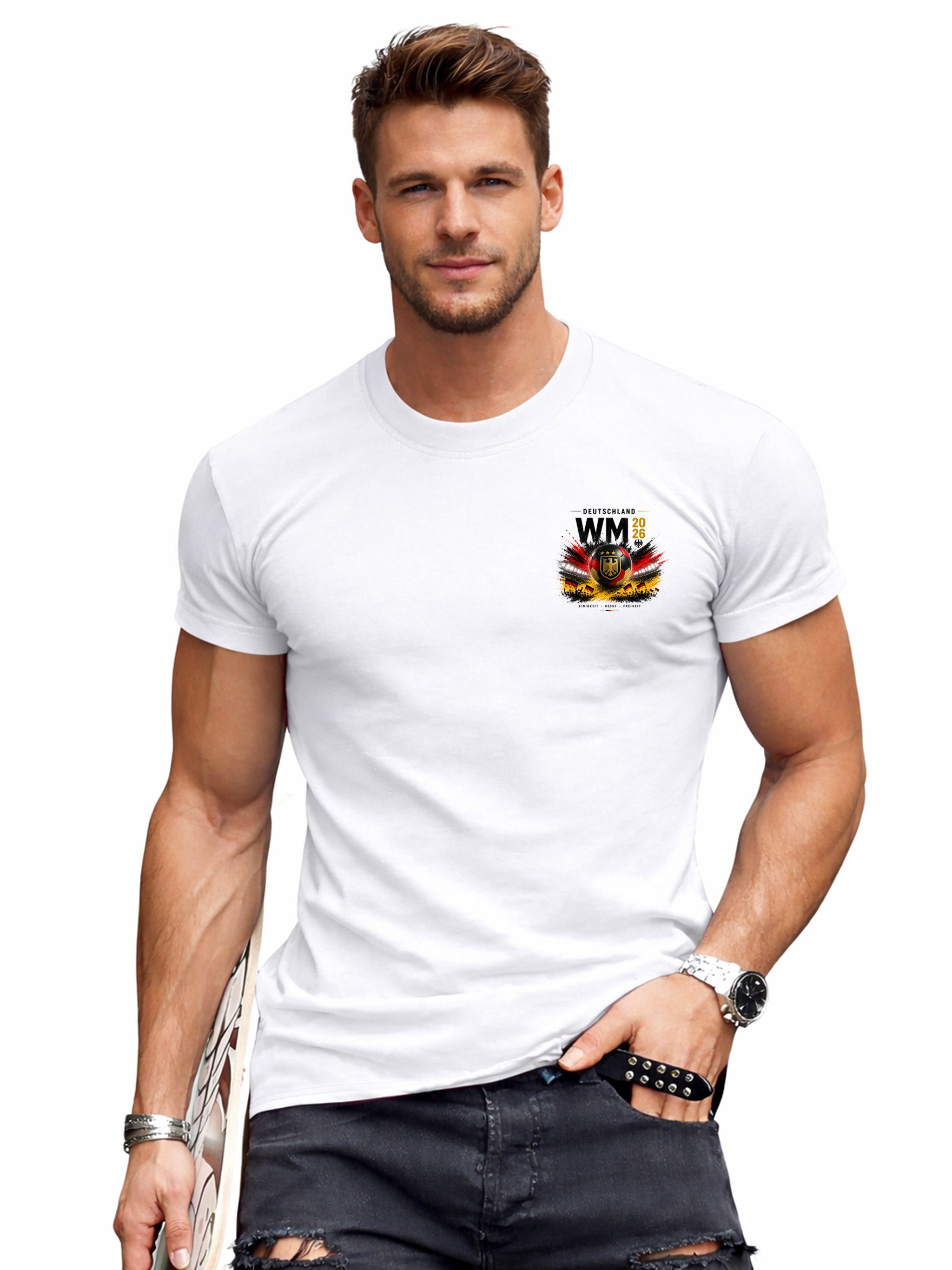 RMK T-Shirt Herren T-Shirt Basic Rundhalls Fußball Deutschland WM 2026 100% Baumwolle